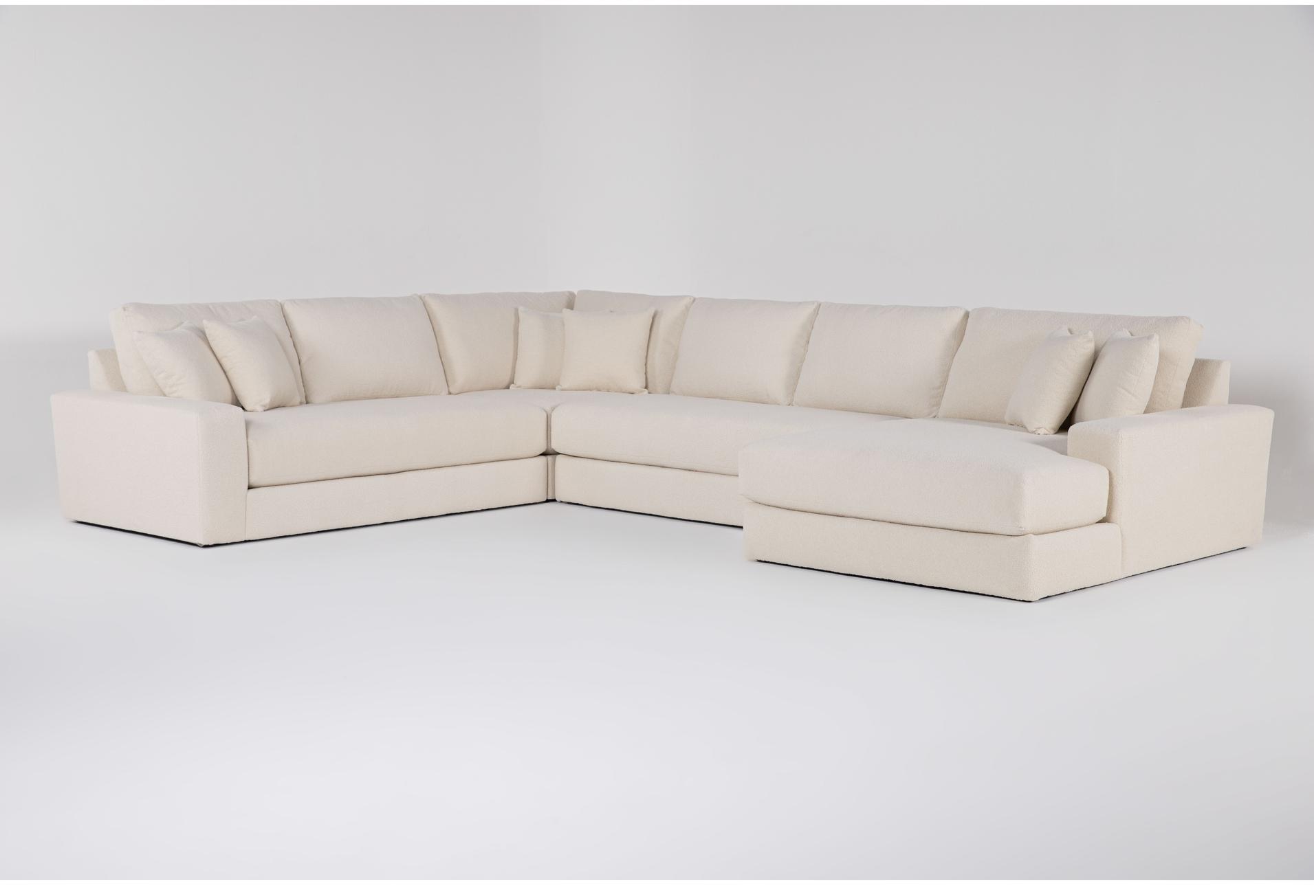 sawyer ii 168" white beige boucle fabric 4 piece sectional with right arm facing oversized chaise | reversible 1 sawyer ii 168" white beige boucle fabric 4 piece sectional with right arm facing oversized chaise | reversible