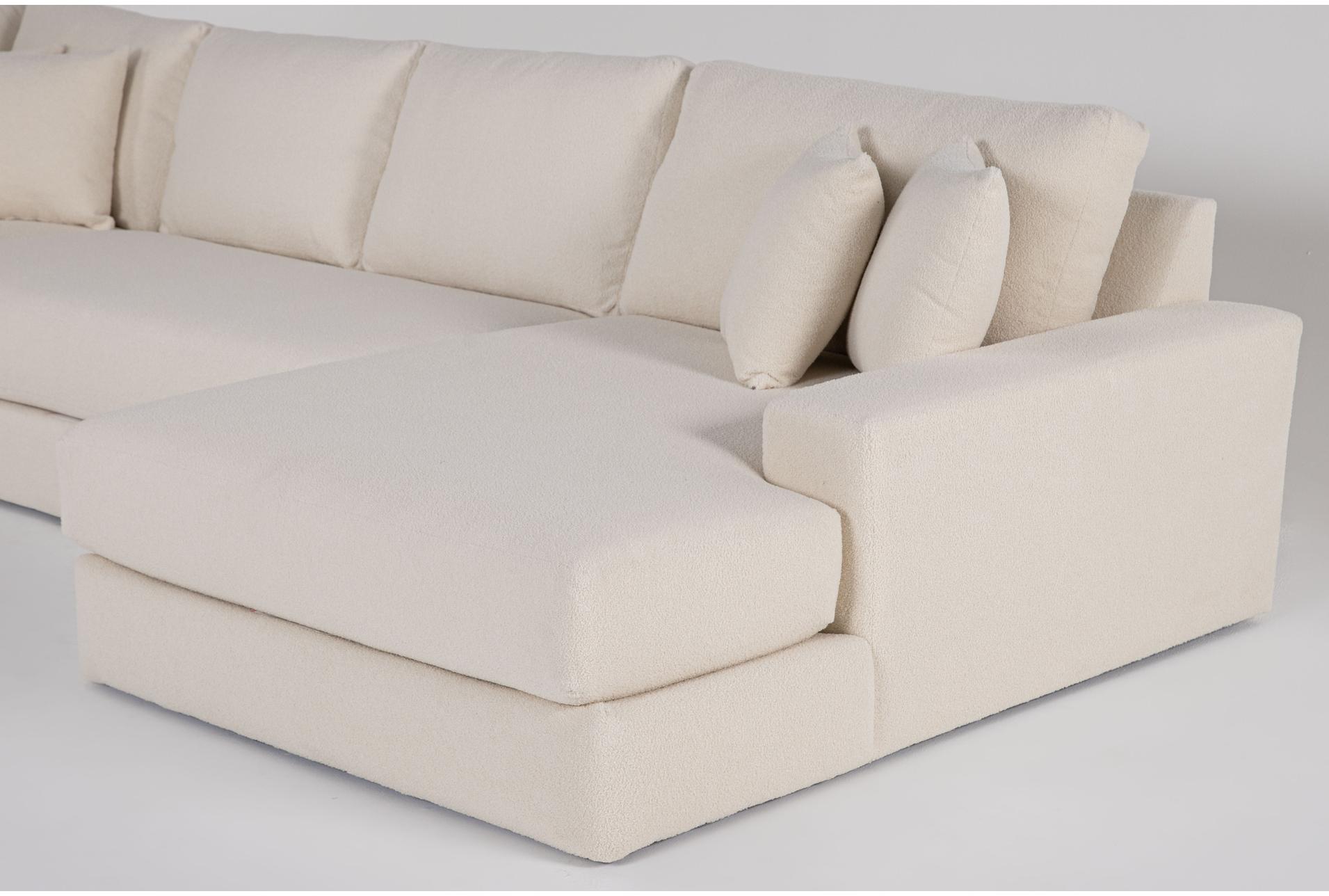 sawyer ii 168" white beige boucle fabric 4 piece sectional with right arm facing oversized chaise | reversible 8 sawyer ii 168" white beige boucle fabric 4 piece sectional with right arm facing oversized chaise | reversible