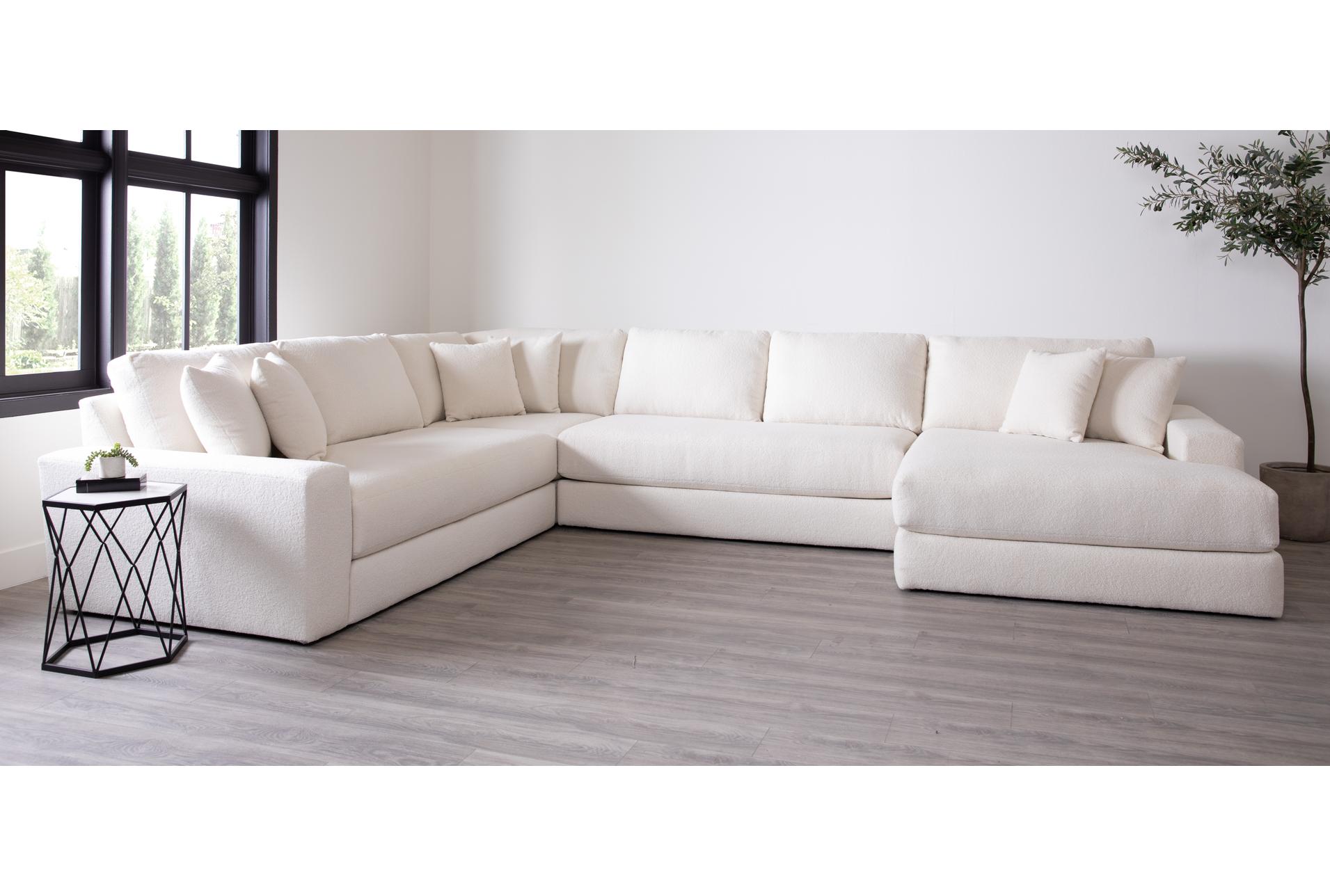 sawyer ii 168" white beige boucle fabric 4 piece sectional with right arm facing oversized chaise | reversible 12 sawyer ii 168" white beige boucle fabric 4 piece sectional with right arm facing oversized chaise | reversible