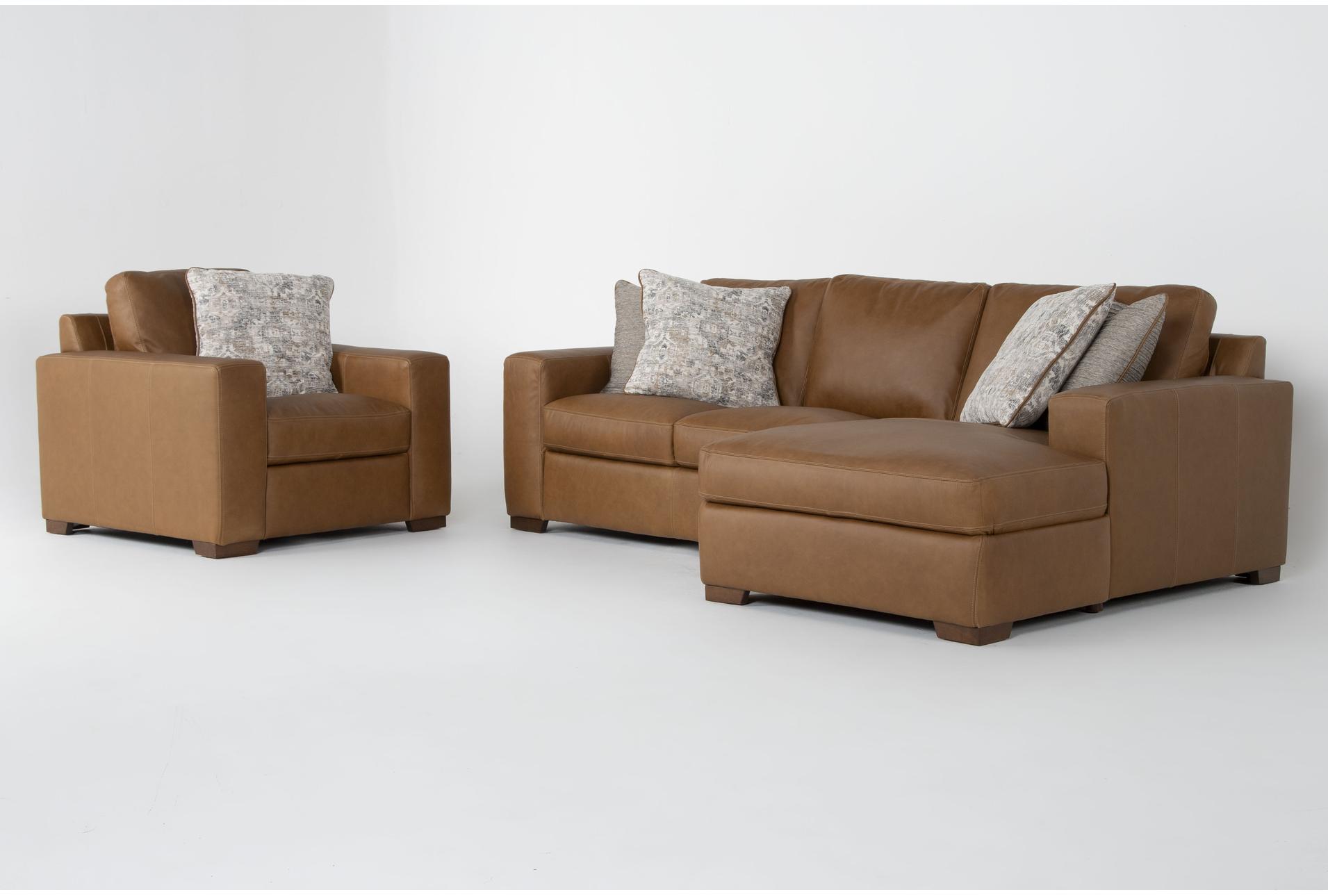 big sur saddle brown leather 2 piece modular sectional with right arm facing chaise & chair 1 big sur saddle brown leather 2 piece modular sectional with right arm facing chaise & chair