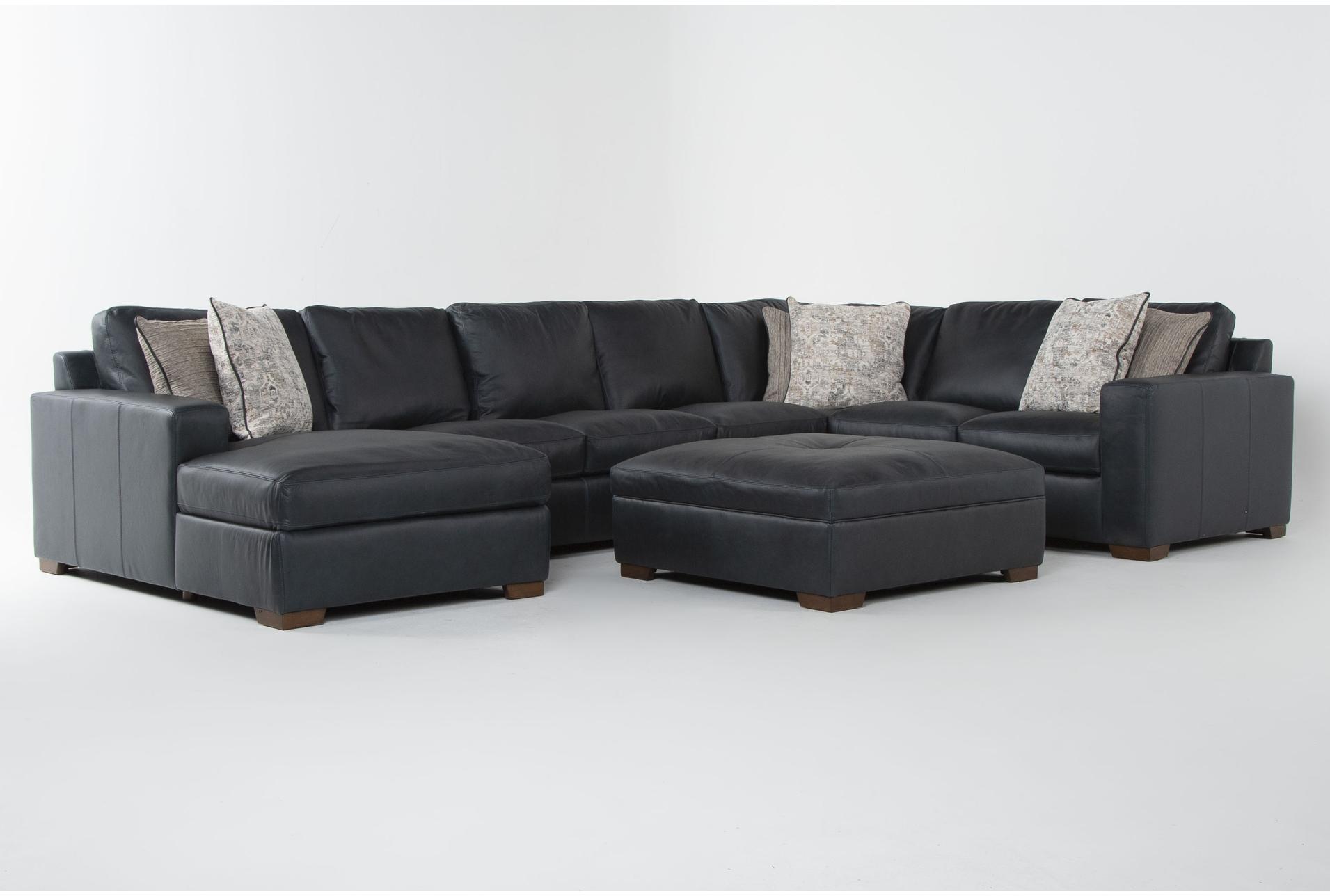 big sur blue leather 169" 4 piece u-shaped modular sectional with armless sofa left arm facing chaise & cocktail ottoman 1 big sur blue leather 169" 4 piece u-shaped modular sectional with armless sofa left arm facing chaise & cocktail ottoman