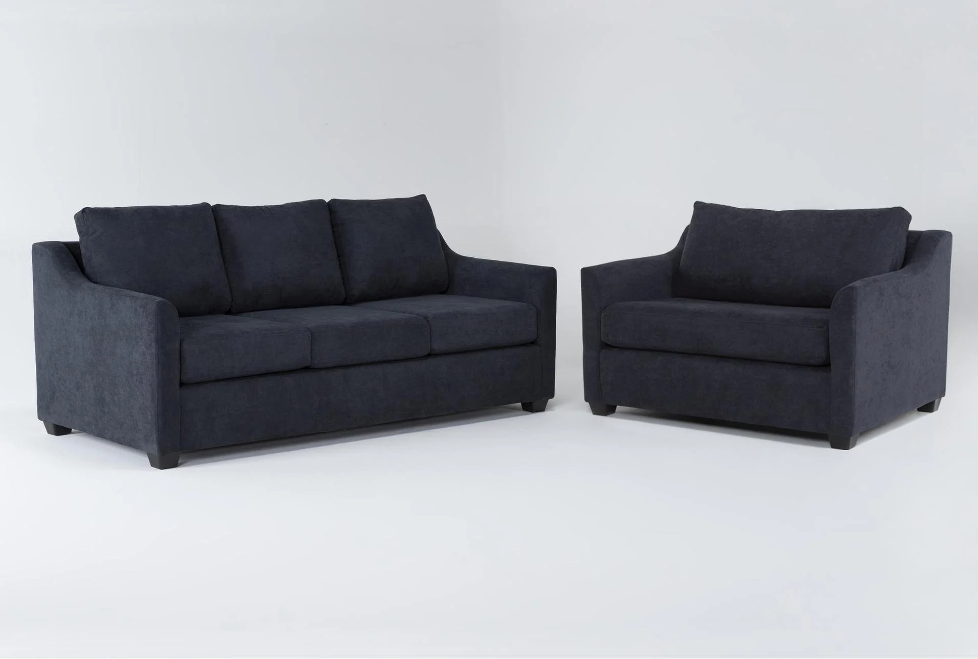 porthos midnight navy blue fabric sofa/twin memory foam arm chair sleeper set | loose reversible back 1 porthos midnight navy blue fabric sofa/twin memory foam arm chair sleeper set | loose reversible back