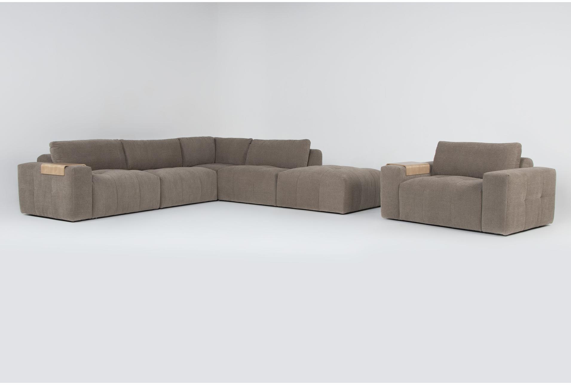 amallo mocha brown fabric 5 piece modular l-shaped sectional with left arm facing bumper chaise & chair set 1 amallo mocha brown fabric 5 piece modular l-shaped sectional with left arm facing bumper chaise & chair set
