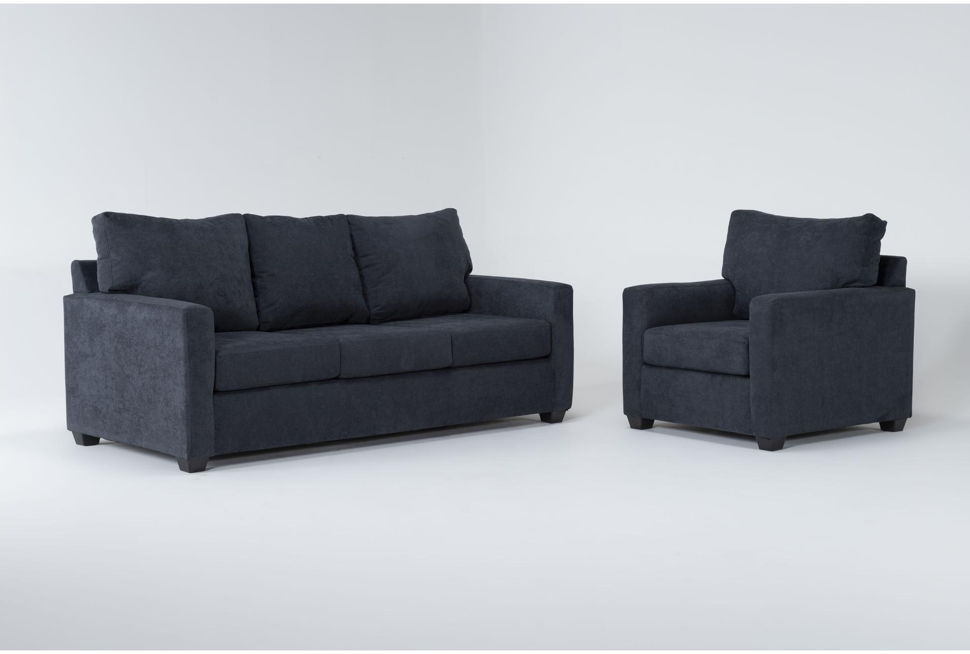 aramis midnight navy blue fabric 2 piece queen memory foam sleeper sofa bed & arm chair set 1 aramis midnight navy blue fabric 2 piece queen memory foam sleeper sofa bed & arm chair set