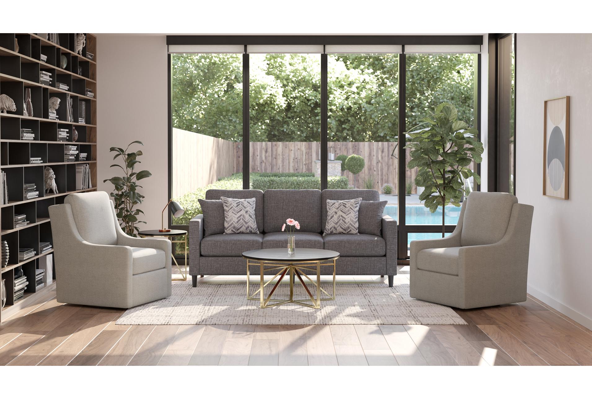 stark dark grey fabric sofa & 2 light grey fabric swivel arm chairs 12 stark dark grey fabric sofa & 2 light grey fabric swivel arm chairs