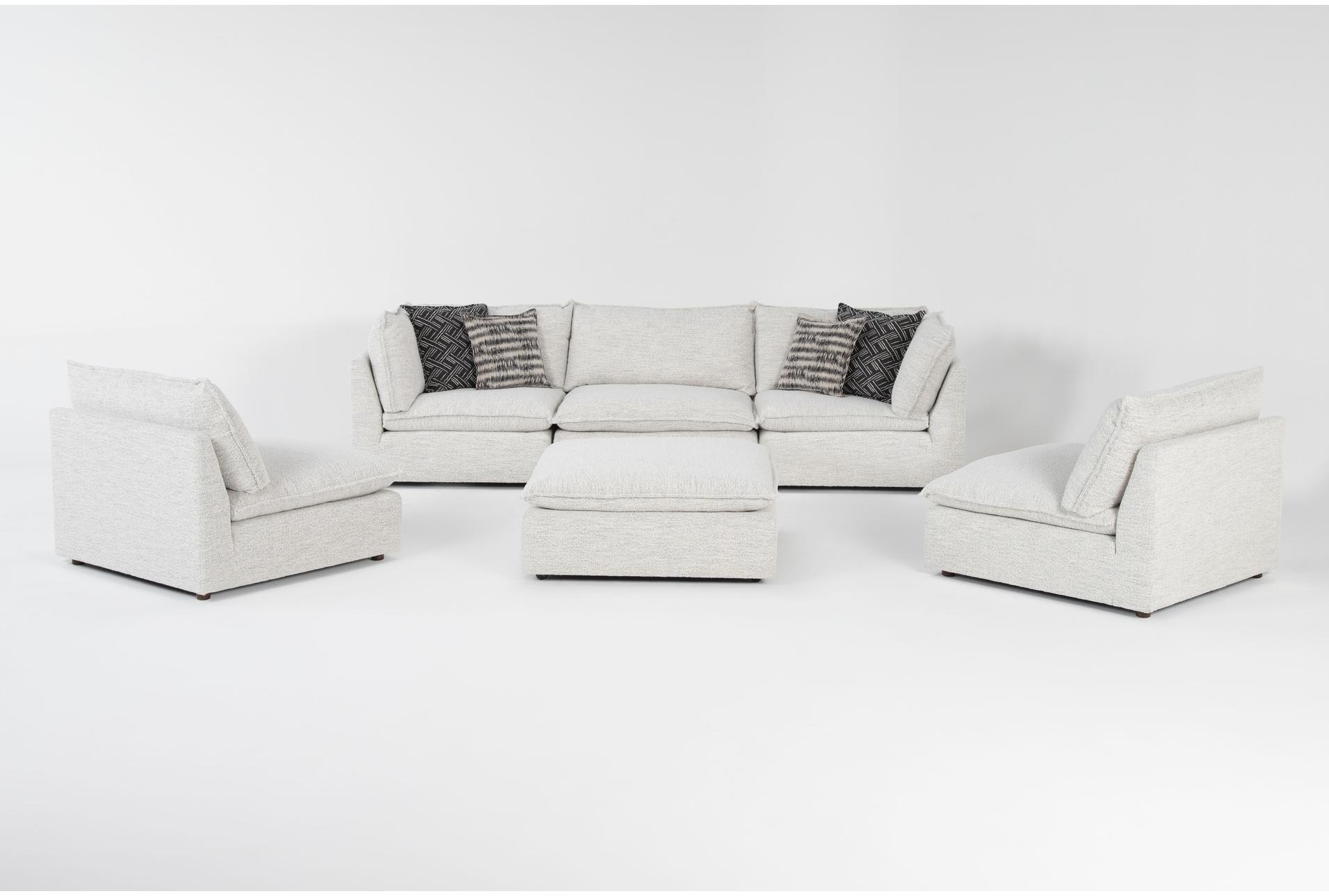 weekend white performance fabric 125" 6 piece modular u-shaped sectional with 2 corners 3 armless chairs & ottoman | reversible 12 weekend white performance fabric 125" 6 piece modular u-shaped sectional with 2 corners 3 armless chairs & ottoman | reversible