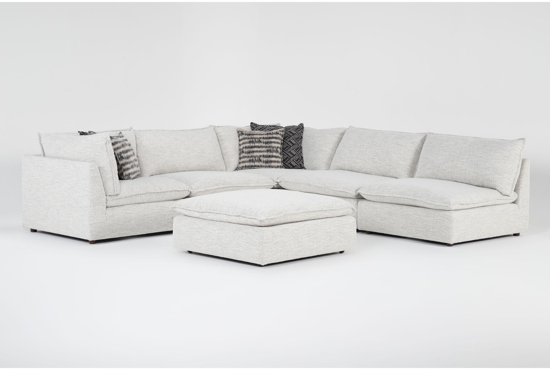 weekend white performance fabric 125" 6 piece modular u-shaped sectional with 2 corners 3 armless chairs & ottoman | reversible 13 weekend white performance fabric 125" 6 piece modular u-shaped sectional with 2 corners 3 armless chairs & ottoman | reversible