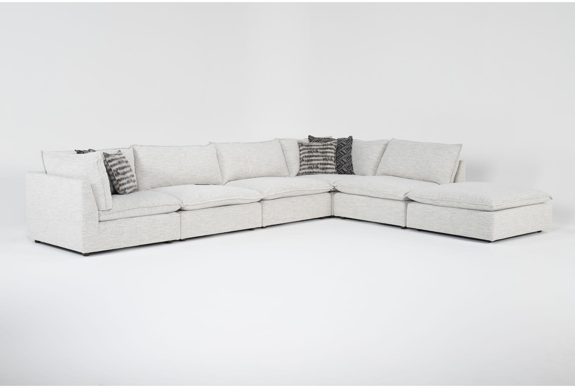 weekend white performance fabric 125" 6 piece modular u-shaped sectional with 2 corners 3 armless chairs & ottoman | reversible 14 weekend white performance fabric 125" 6 piece modular u-shaped sectional with 2 corners 3 armless chairs & ottoman | reversible