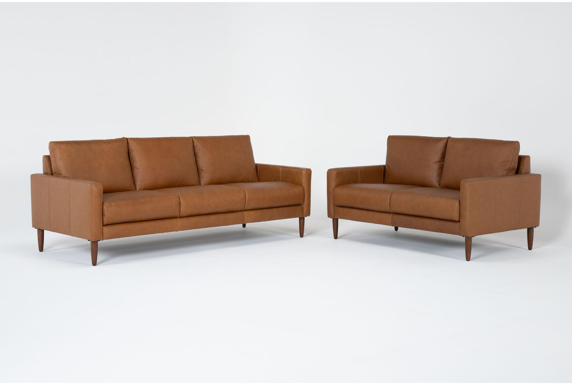 ian saddle brown leather 2 piece sofa & loveseat set 1 ian saddle brown leather 2 piece sofa & loveseat set