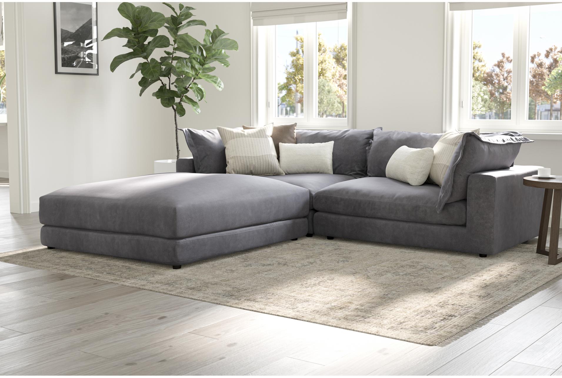 supreme lounger storm grey silver fabric 120" 2 piece oversized modular sofa & ottoman set | left facing 14 supreme lounger storm grey silver fabric 120" 2 piece oversized modular sofa & ottoman set | left facing