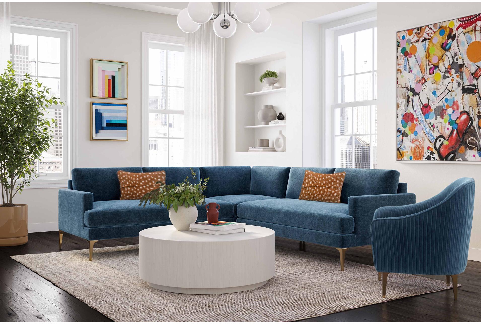 serena blue velvet fabric 4 piece l-shaped sectional | symmetrical | modular 12 serena blue velvet fabric 4 piece l-shaped sectional | symmetrical | modular