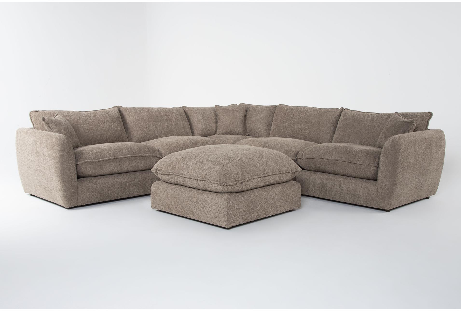 ruby mink brown boucle fabric 127" modular 5 piece l-shaped sectional with ottoman | symmetrical | loose reversible back 1 ruby mink brown boucle fabric 127" modular 5 piece l-shaped sectional with ottoman | symmetrical | loose reversible back