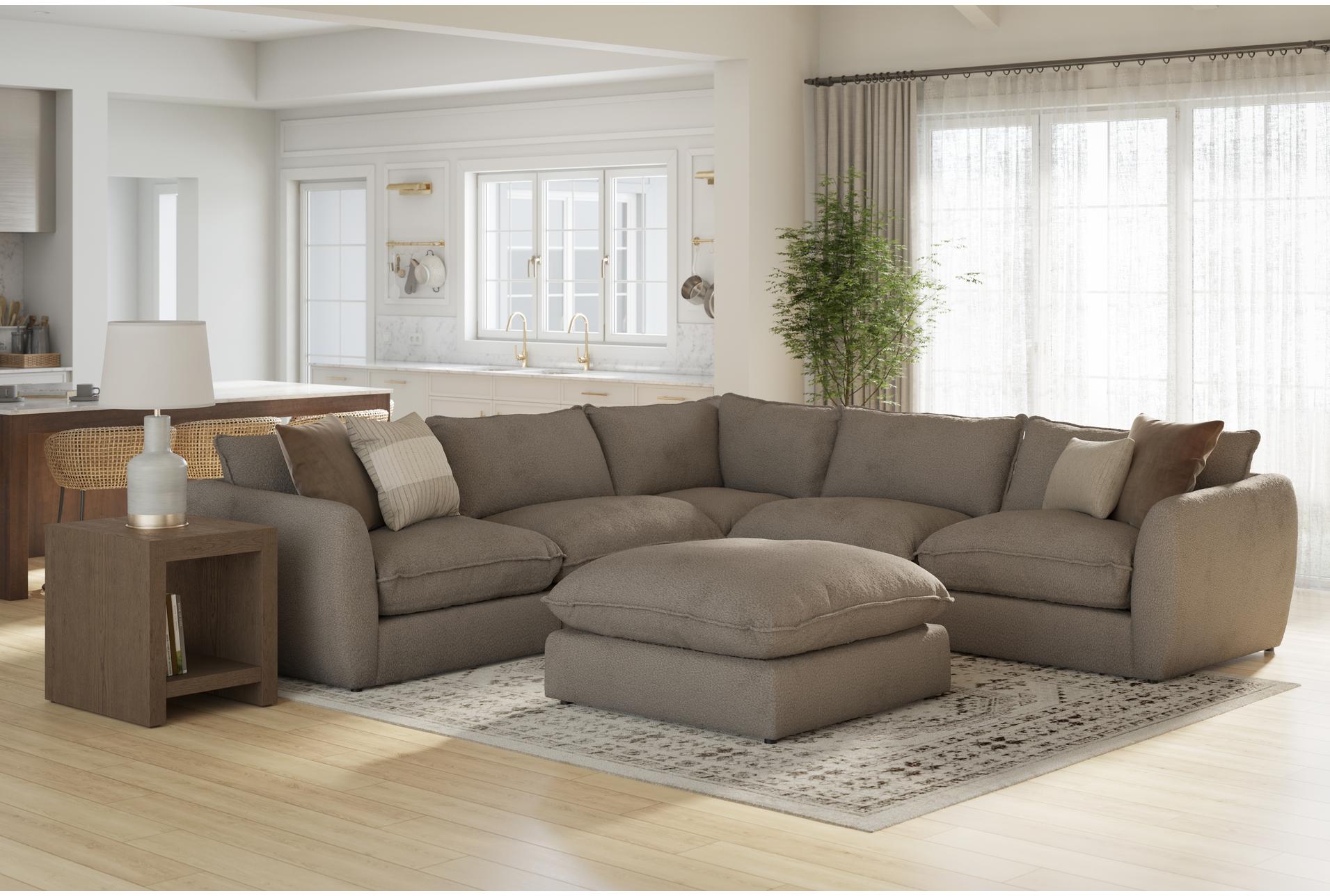 ruby mink brown boucle fabric 127" modular 5 piece l-shaped sectional with ottoman | symmetrical | loose reversible back 12 ruby mink brown boucle fabric 127" modular 5 piece l-shaped sectional with ottoman | symmetrical | loose reversible back