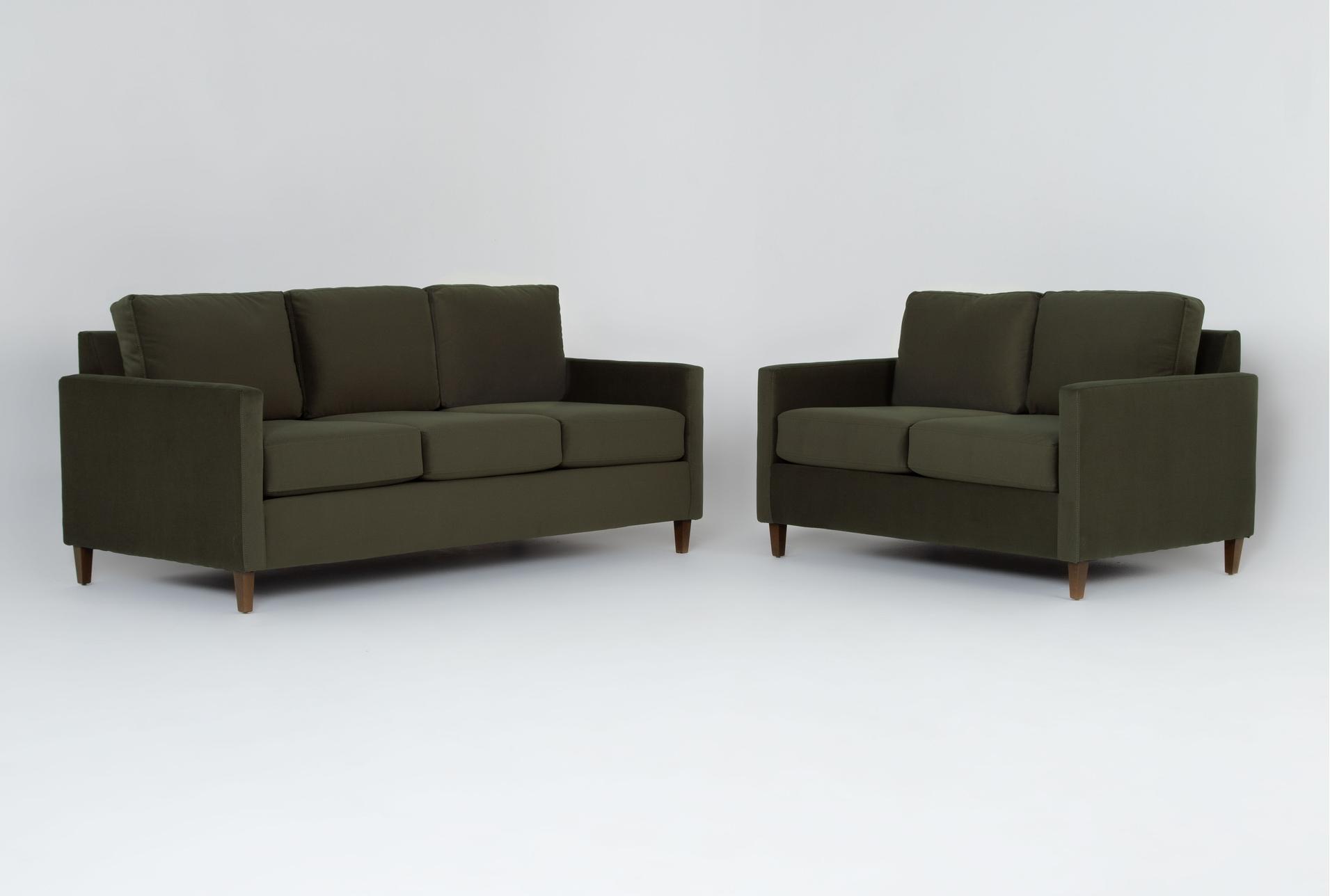 santana olive green velvet fabric 2 piece 78" sofa and loveseat set 1 santana olive green velvet fabric 2 piece 78" sofa and loveseat set
