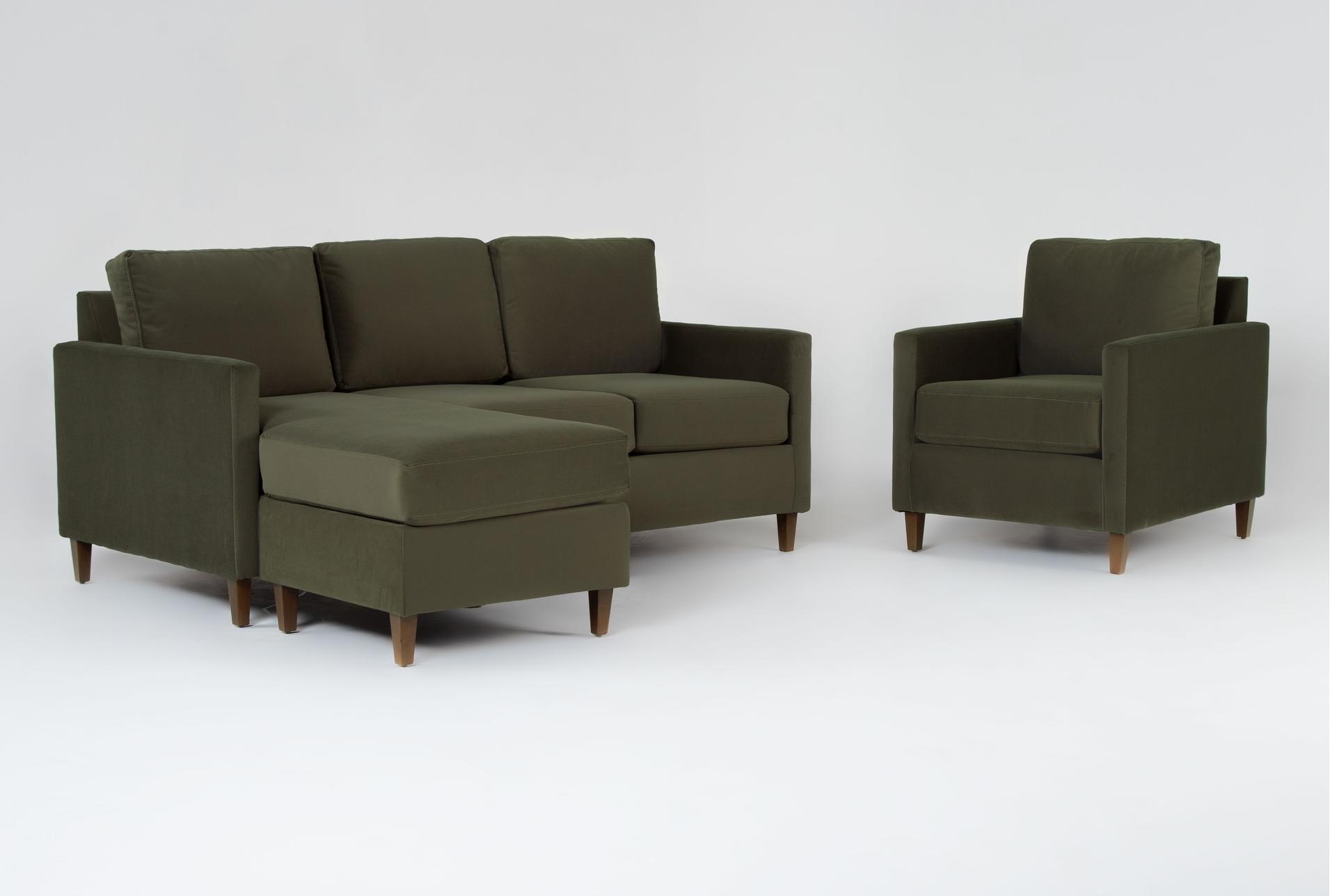 santana olive green velvet fabric 2 piece 78" sofa with reversible chaise & chair set 1 santana olive green velvet fabric 2 piece 78" sofa with reversible chaise & chair set