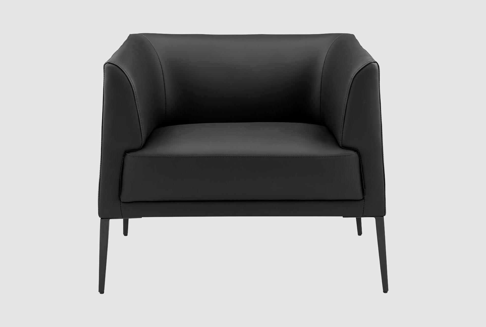 mani black leather lounge arm chair with matte black legs 1 mani black leather lounge arm chair with matte black legs