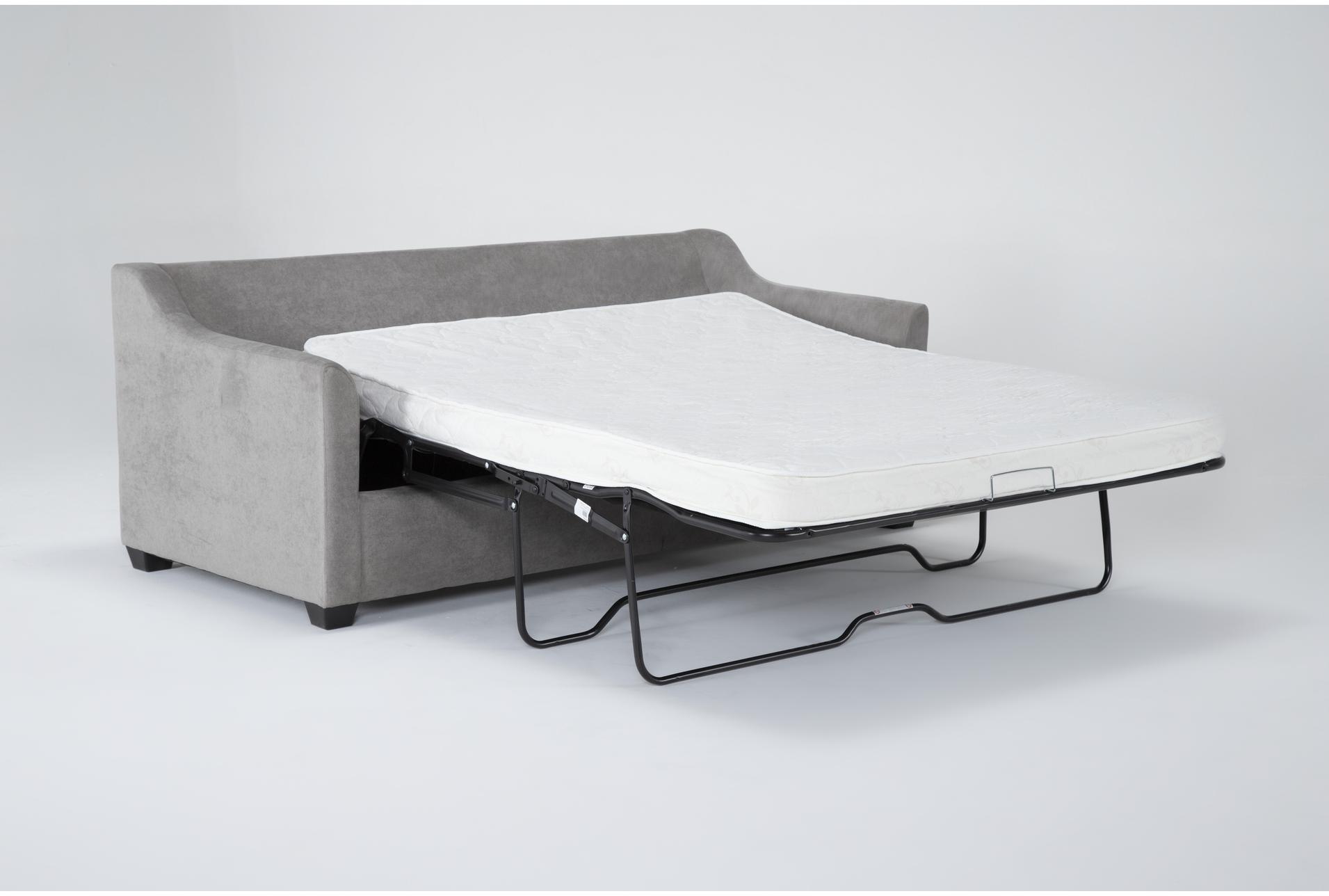 porthos vintage grey fabric 72" full memory foam sleeper sofa bed | loose reversible back