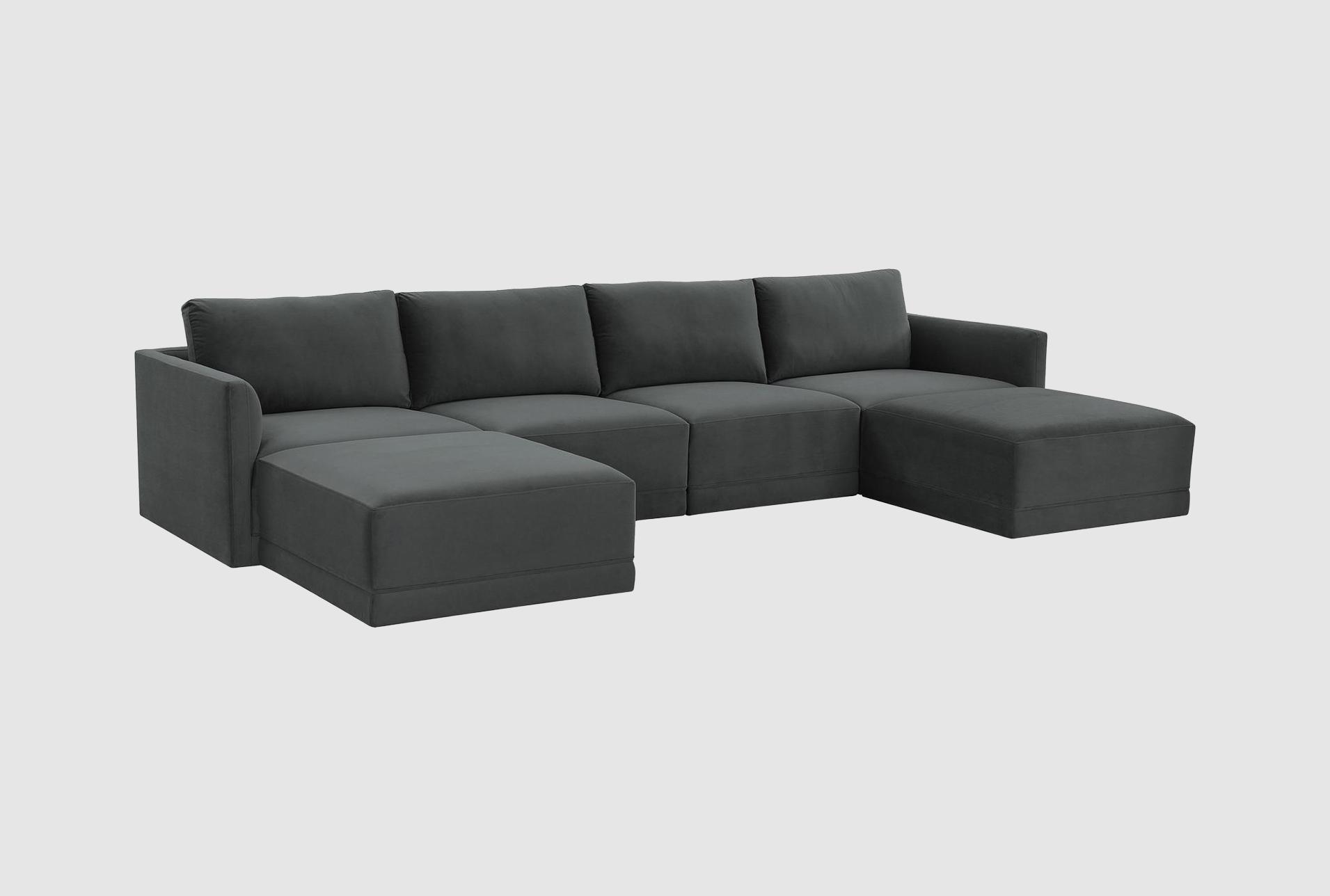 lyric charcoal grey natural velvet fabric 135" 6 piece double chaise modular u-shaped sectional | symmetrical | track arms 1 lyric charcoal grey natural velvet fabric 135" 6 piece double chaise modular u-shaped sectional | symmetrical | track arms