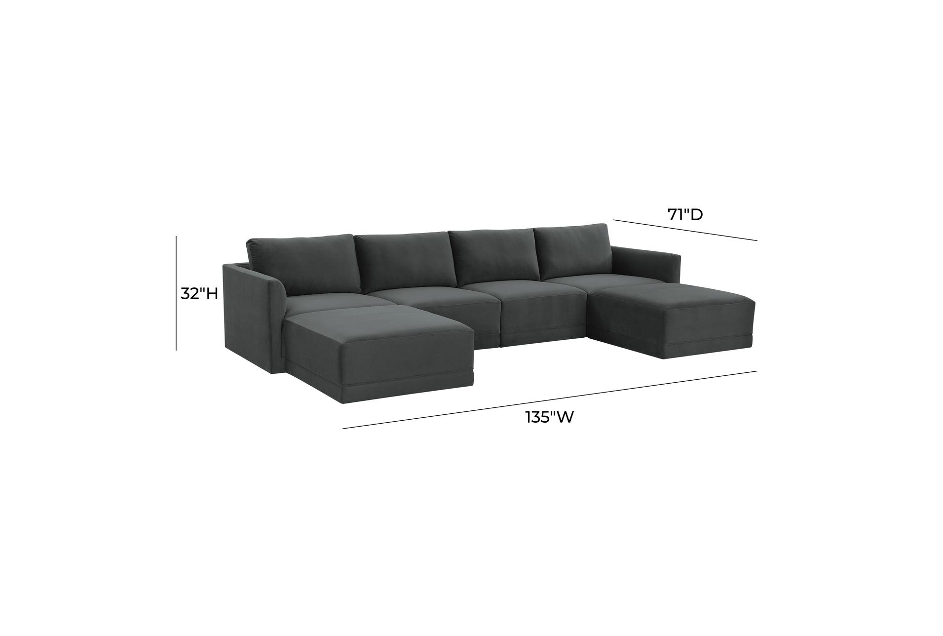 lyric charcoal grey natural velvet fabric 135" 6 piece double chaise modular u-shaped sectional | symmetrical | track arms 7 lyric charcoal grey natural velvet fabric 135" 6 piece double chaise modular u-shaped sectional | symmetrical | track arms
