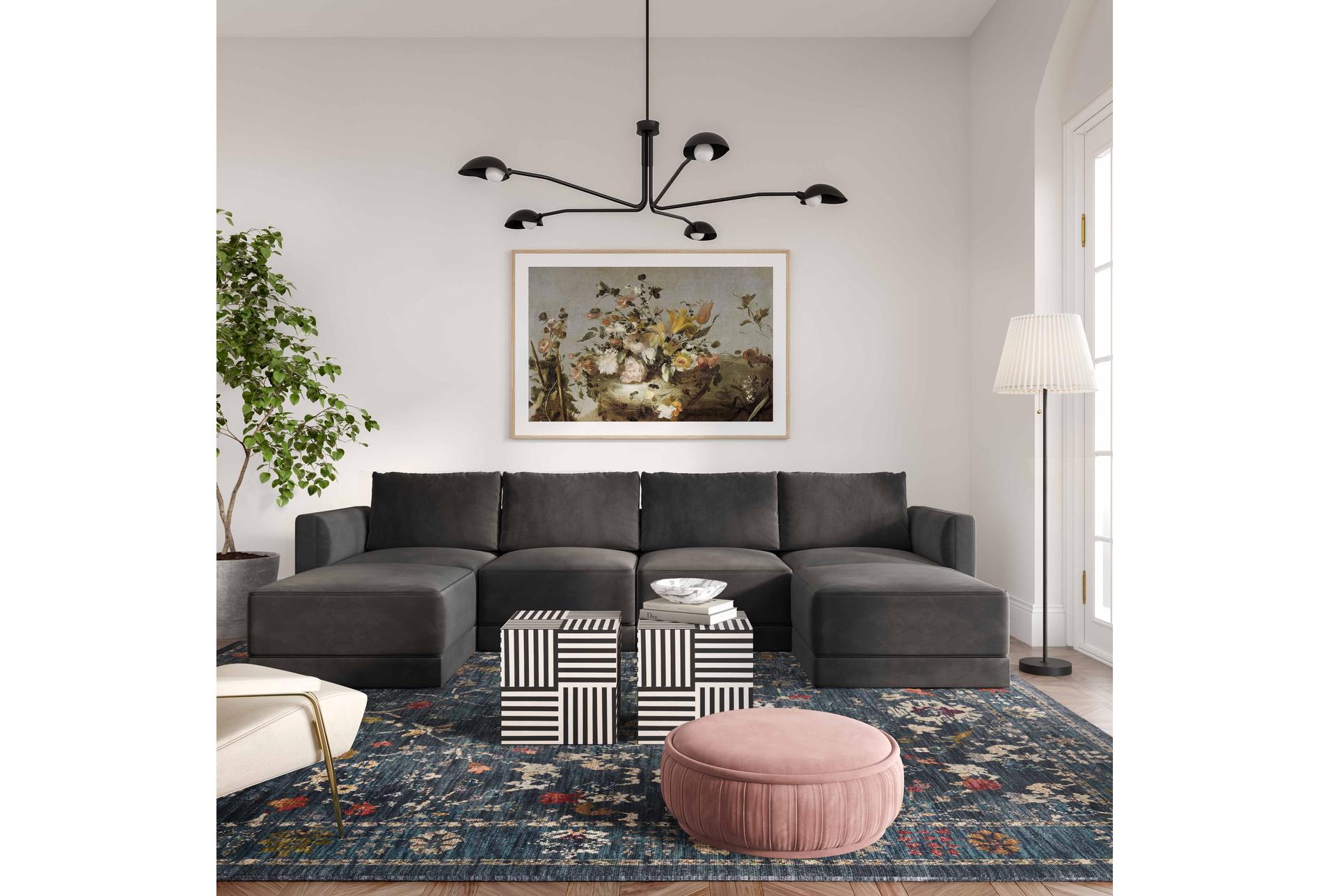 lyric charcoal grey natural velvet fabric 135" 6 piece double chaise modular u-shaped sectional | symmetrical | track arms 10 lyric charcoal grey natural velvet fabric 135" 6 piece double chaise modular u-shaped sectional | symmetrical | track arms