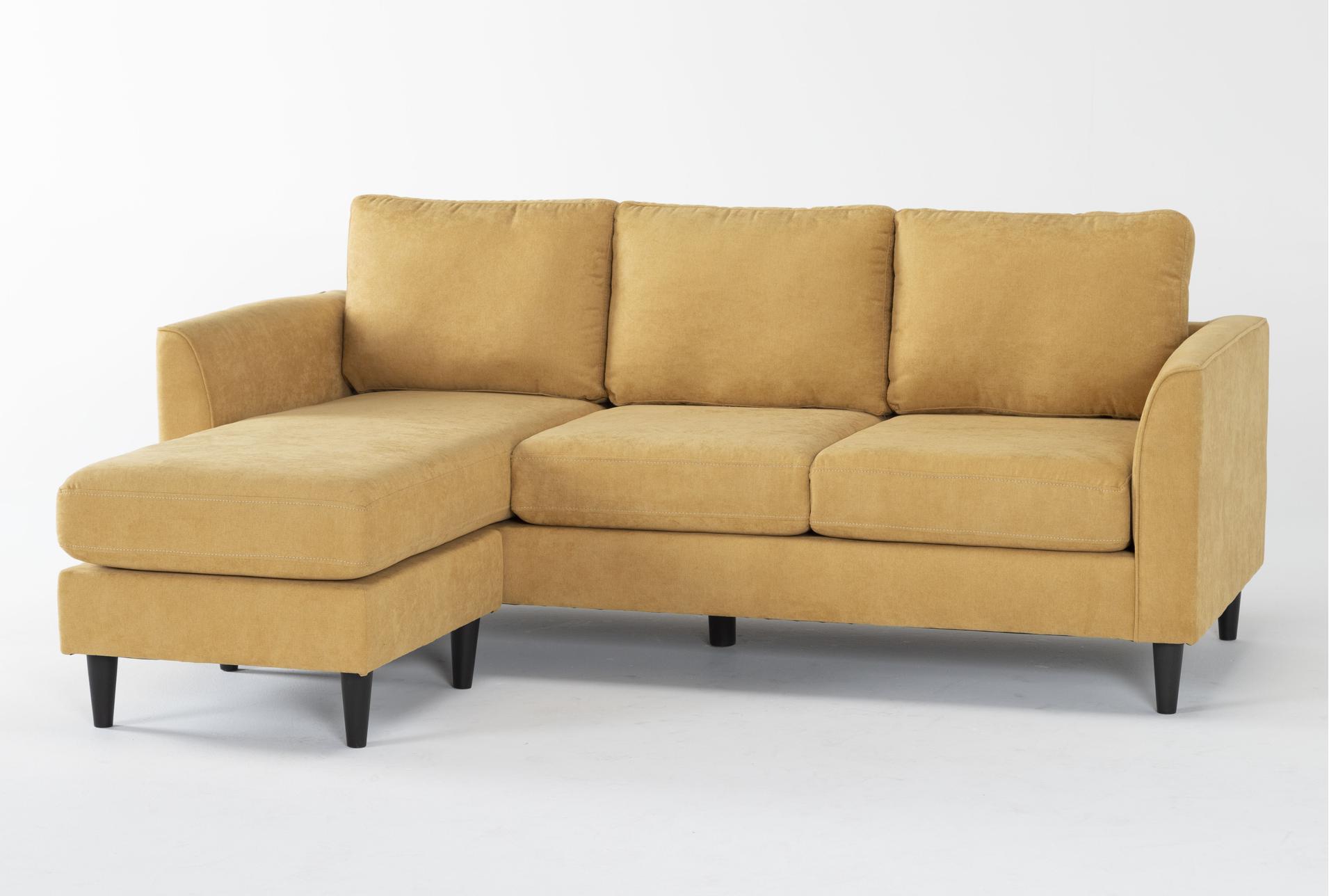 ami sun yellow fabric 83" sofa with reversible chaise 1 ami sun yellow fabric 83" sofa with reversible chaise
