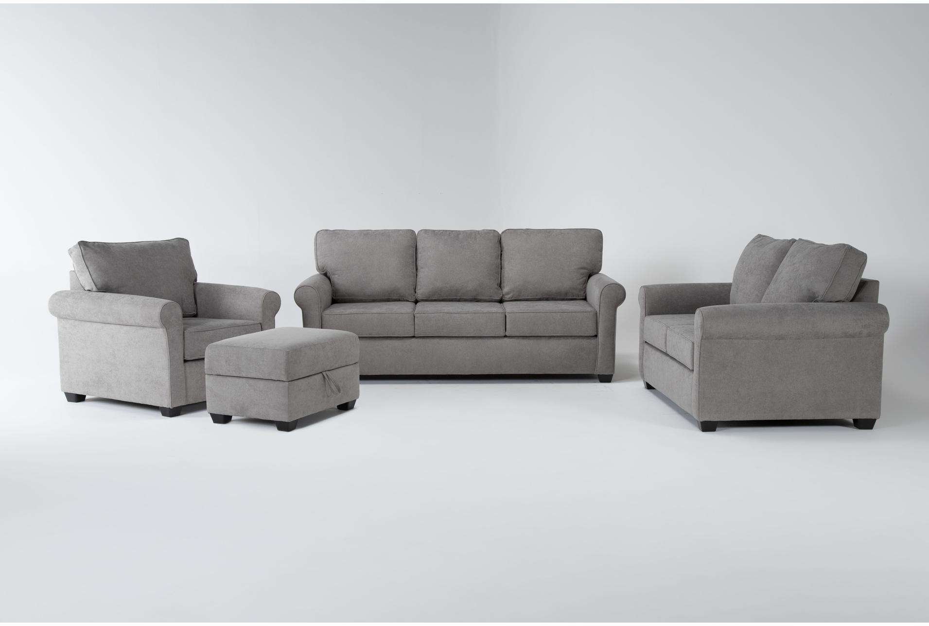 athos vintage grey fabric 4 piece sofa loveseat arm chair & storage ottoman set | loose reversible back 1 athos vintage grey fabric 4 piece sofa loveseat arm chair & storage ottoman set | loose reversible back