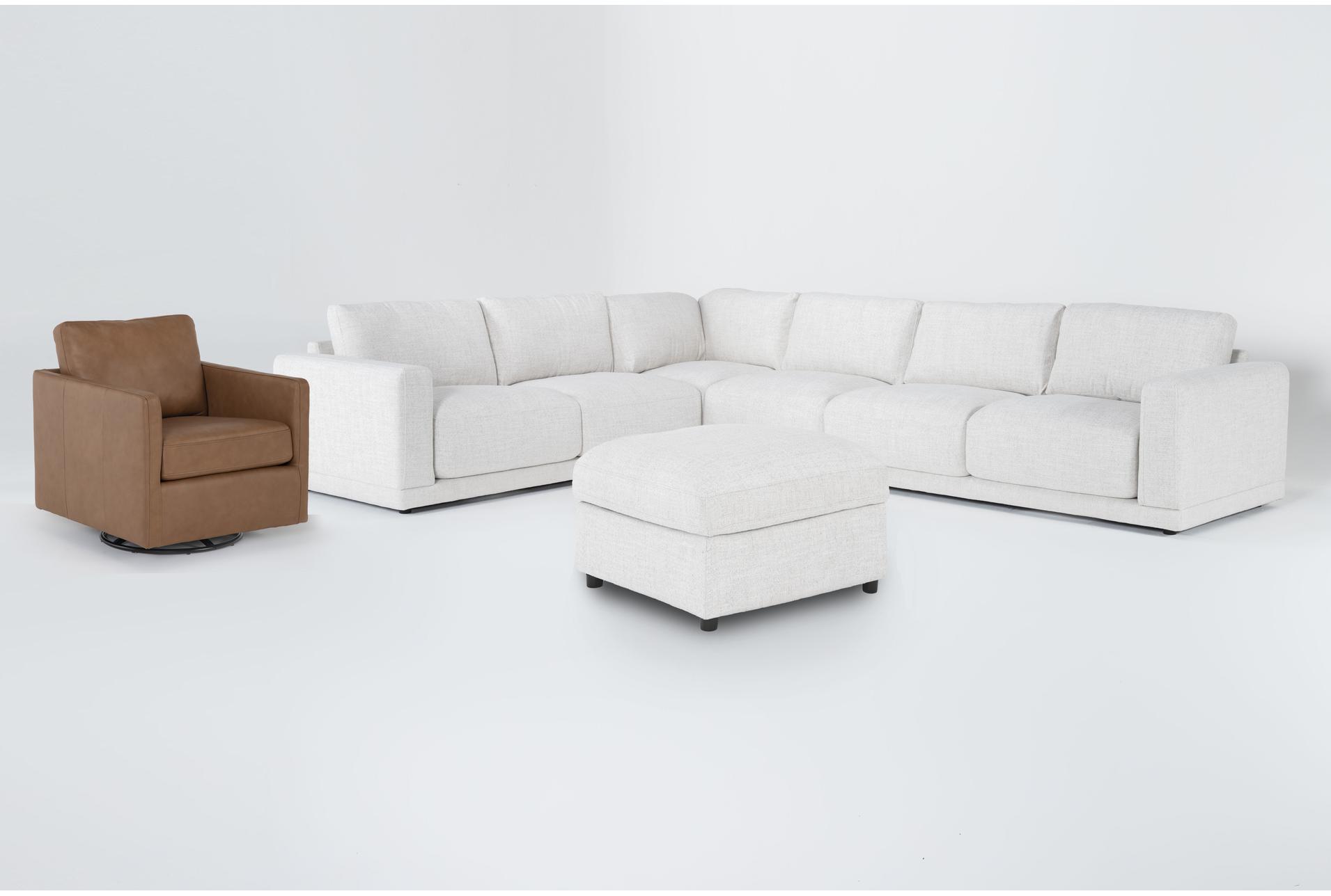 dreanna white 4 piece l-shaped sectional with leather swivel chair & ottoman 1 dreanna white 4 piece l-shaped sectional with leather swivel chair & ottoman