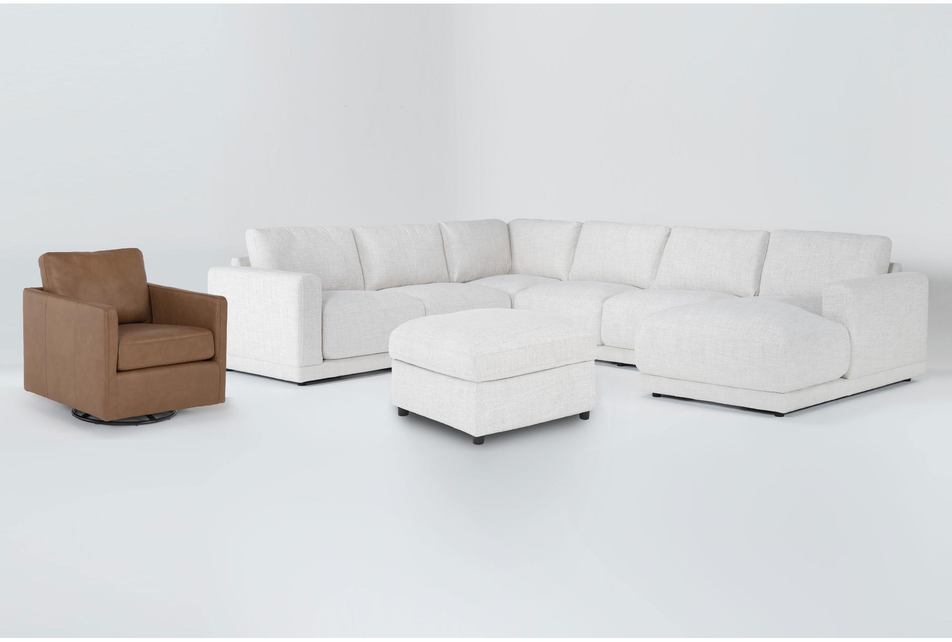 dreanna white 4 piece u-shaped sectional with right arm facing chaise leather swivel chair & ottoman 1 dreanna white 4 piece u-shaped sectional with right arm facing chaise leather swivel chair & ottoman
