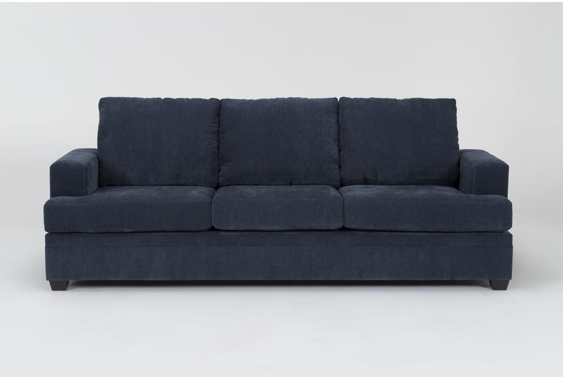 bonaterra midnight navy blue fabric 97" queen memory foam sleeper sofa bed | track arms | loose reversible back 1 bonaterra midnight navy blue fabric 97" queen memory foam sleeper sofa bed | track arms | loose reversible back