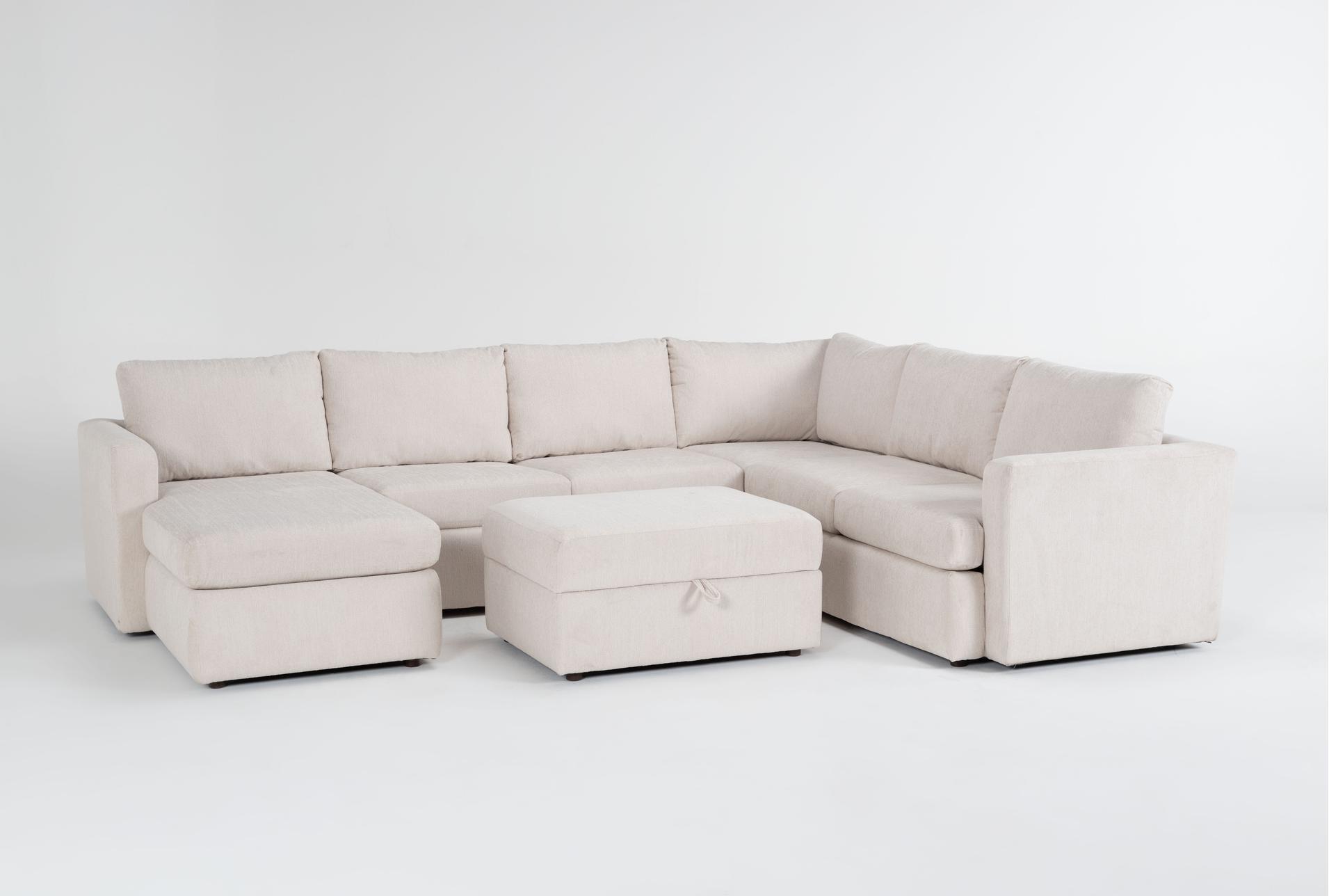 basil porcelain white ivory fabric modular 125" piece u-shaped sectional with left arm facing chaise & ottoman 1 basil porcelain white ivory fabric modular 125" piece u-shaped sectional with left arm facing chaise & ottoman