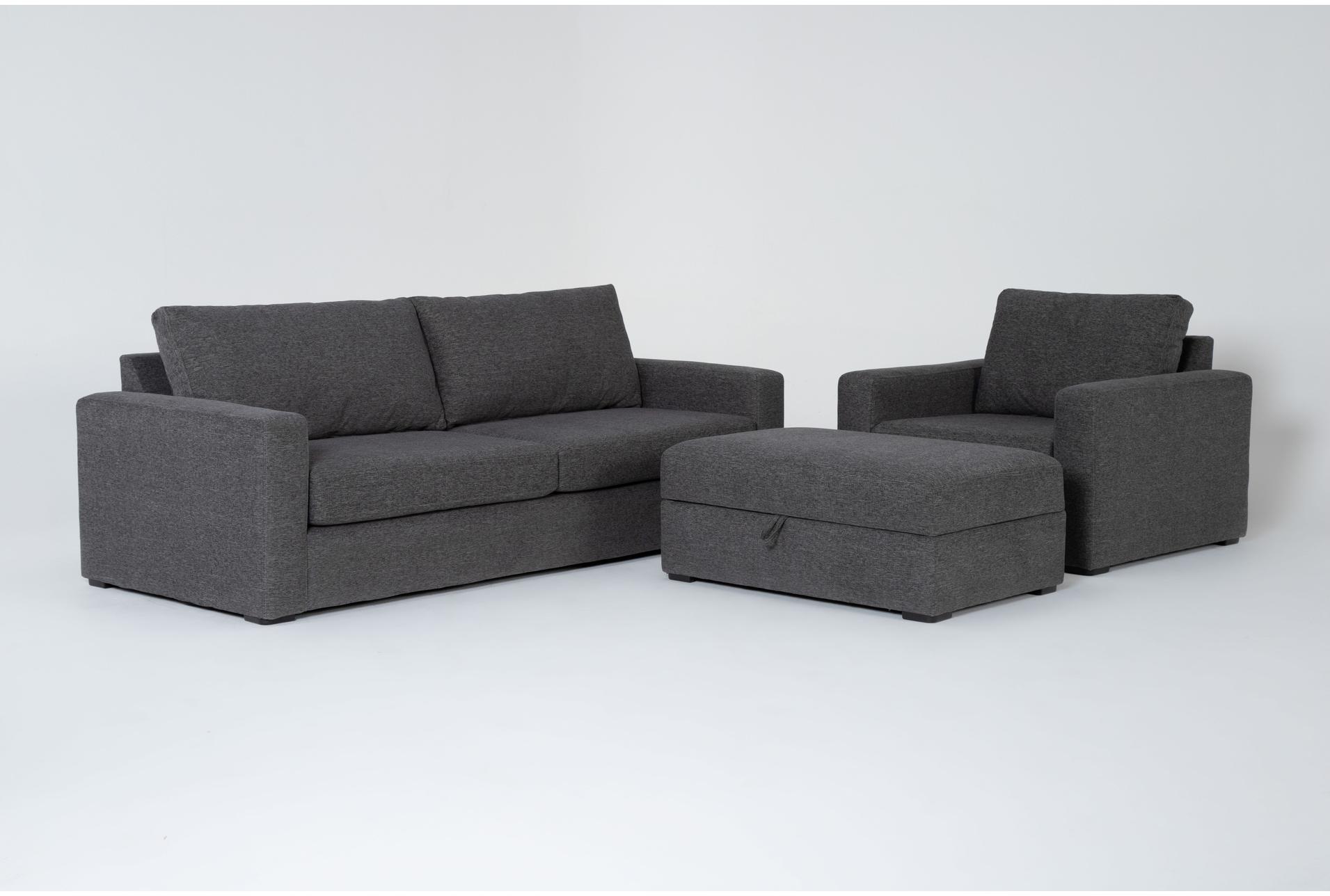 araceli ii pewter grey fabric 3 piece 95" sofa oversized arm chair & storage ottoman set | loose reversible back 1 araceli ii pewter grey fabric 3 piece 95" sofa oversized arm chair & storage ottoman set | loose reversible back