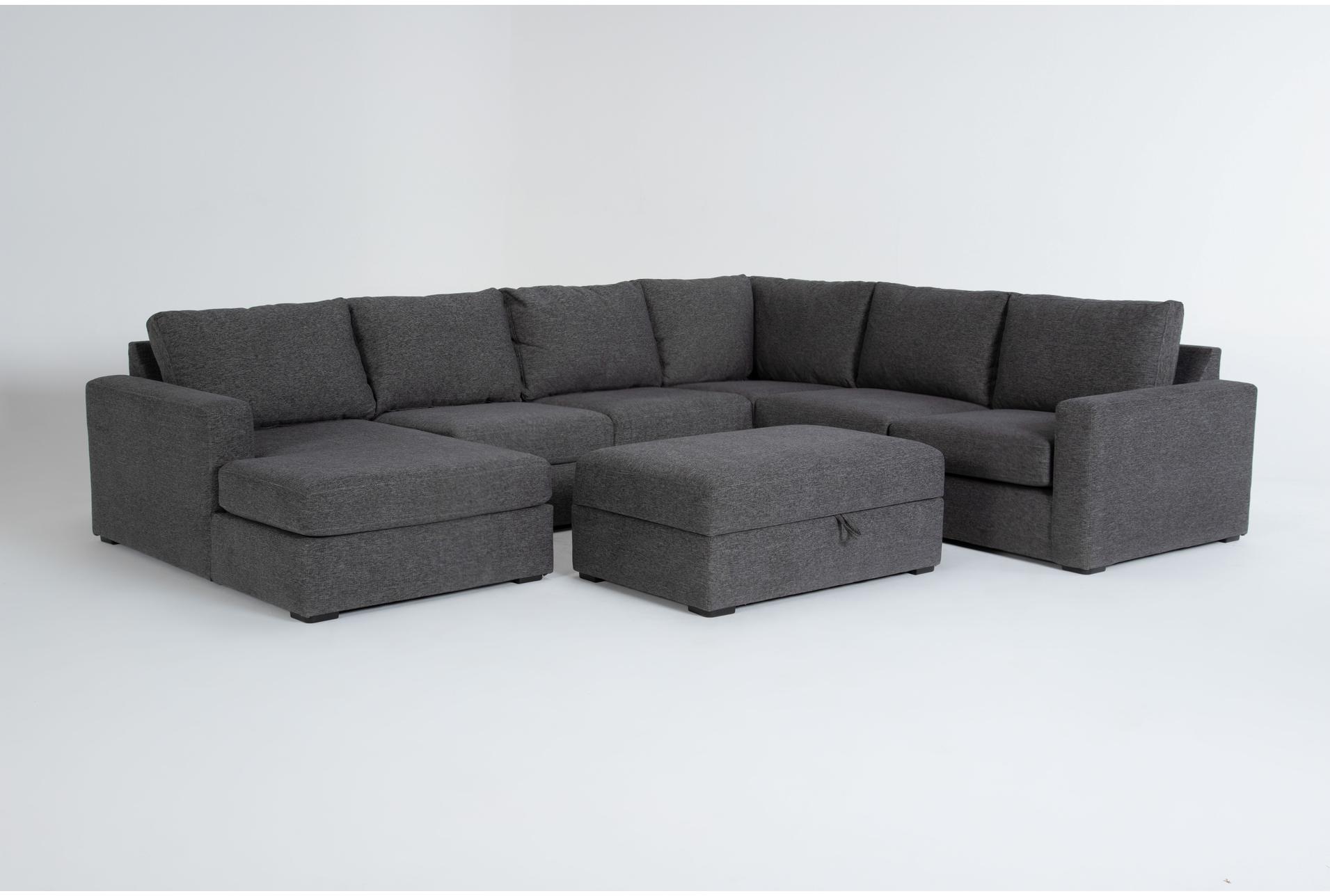 araceli ii pewter grey black fabric modular 140" 4 piece u-shaped sectional with left arm facing chaise & storage ottoman 1 araceli ii pewter grey black fabric modular 140" 4 piece u-shaped sectional with left arm facing chaise & storage ottoman