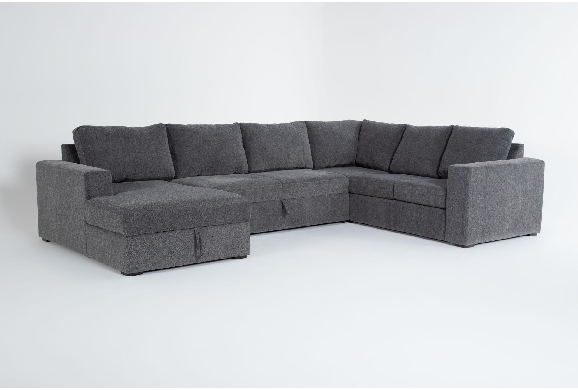 sebastian slate grey fabric 140" 3 piece convertible futon sleeper u-shaped sectional with left arm facing storage chaise 1 sebastian slate grey fabric 140" 3 piece convertible futon sleeper u-shaped sectional with left arm facing storage chaise