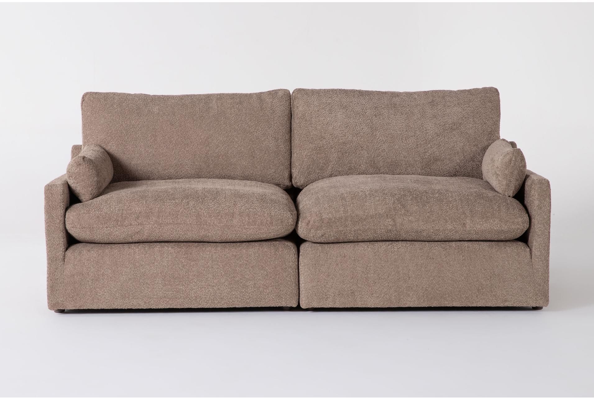 aaliyah mink brown boucle fabric 86" modular 2 piece apartment sofa | loose reversible back