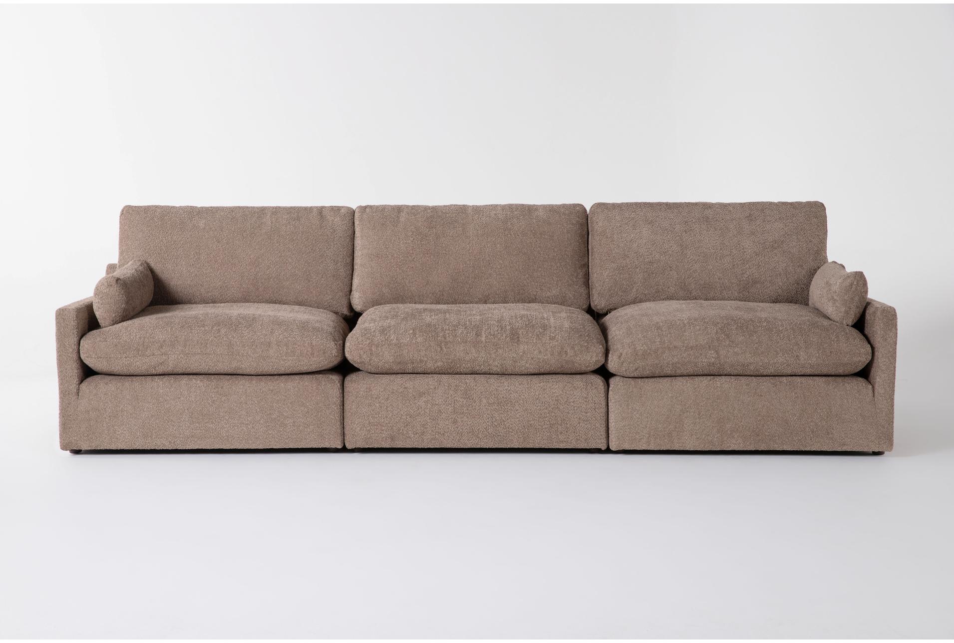 aaliyah mink brown boucle fabric modular 3 piece sofa | loose reversible back