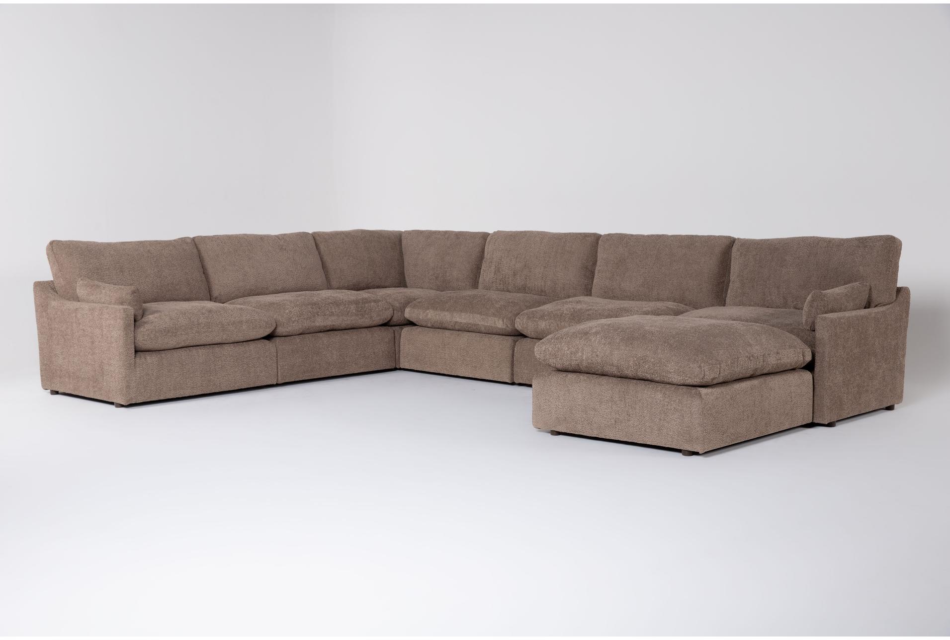 aaliyah mink brown boucle fabric 6 piece oversized modular u-shaped sectional with ottoman | reversible