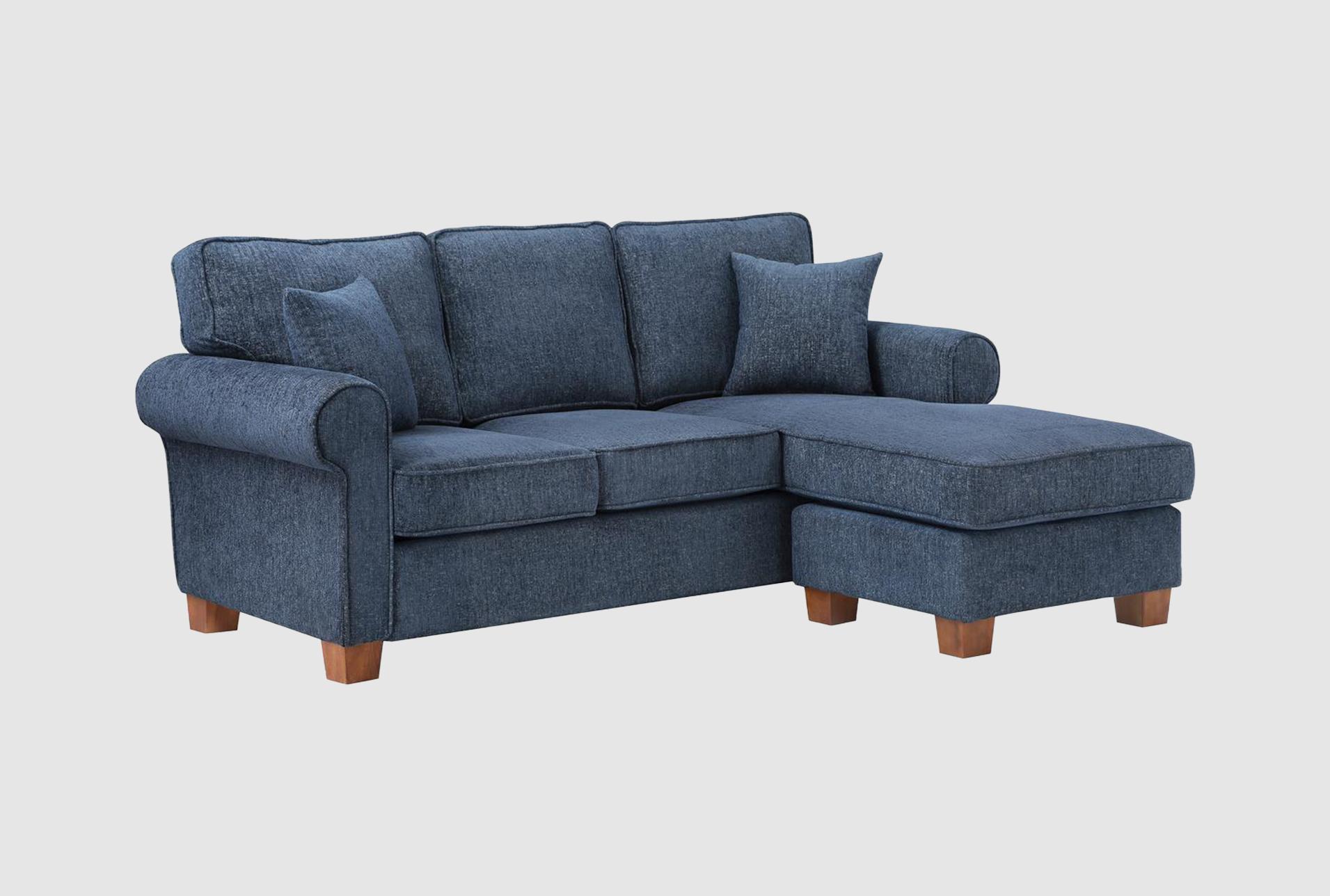 rylee navy blue fabric 76" sofa with reversible chaise | rolled arms | loose reversible back 1 rylee navy blue fabric 76" sofa with reversible chaise | rolled arms | loose reversible back