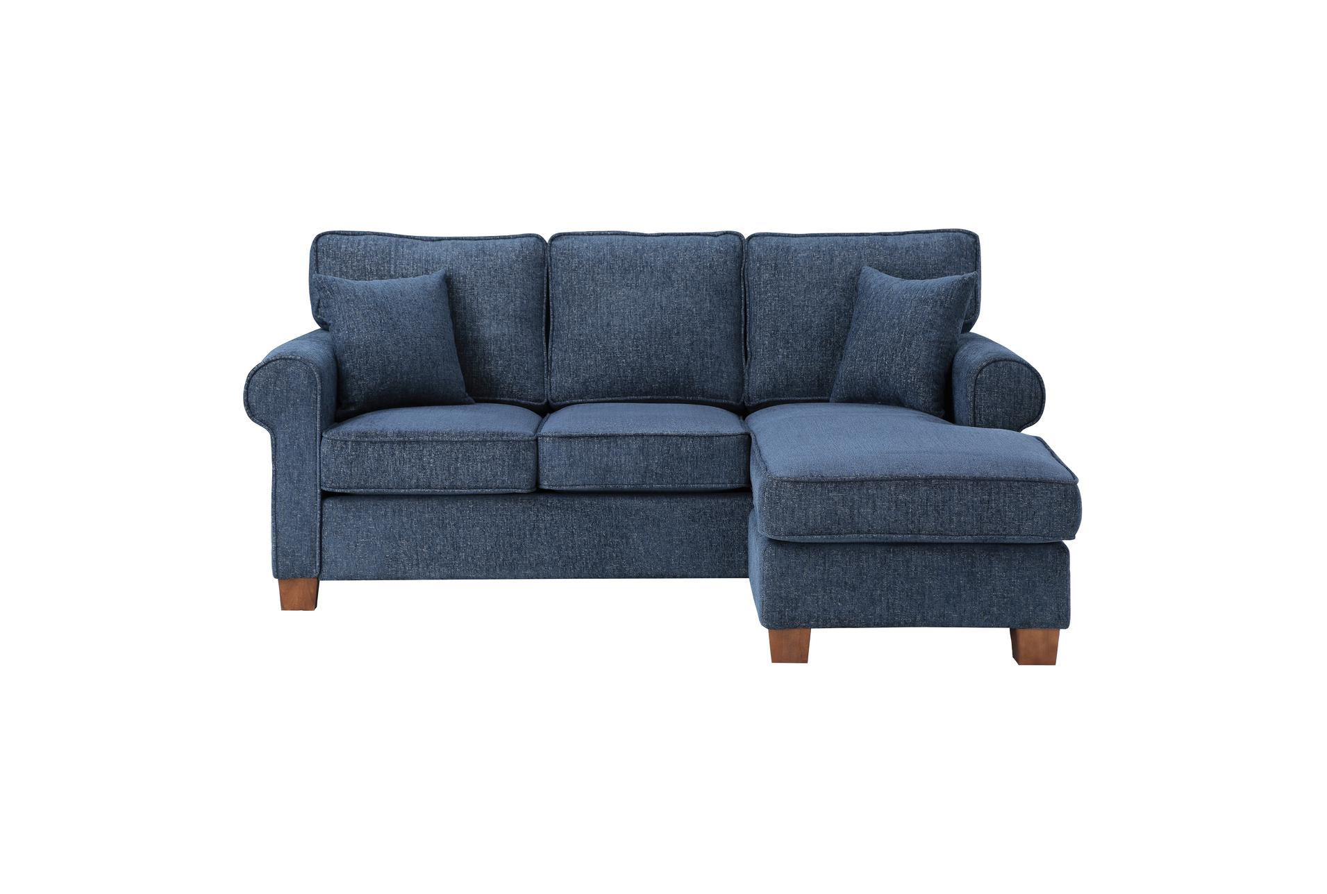 rylee navy blue fabric 76" sofa with reversible chaise | rolled arms | loose reversible back 7 rylee navy blue fabric 76" sofa with reversible chaise | rolled arms | loose reversible back