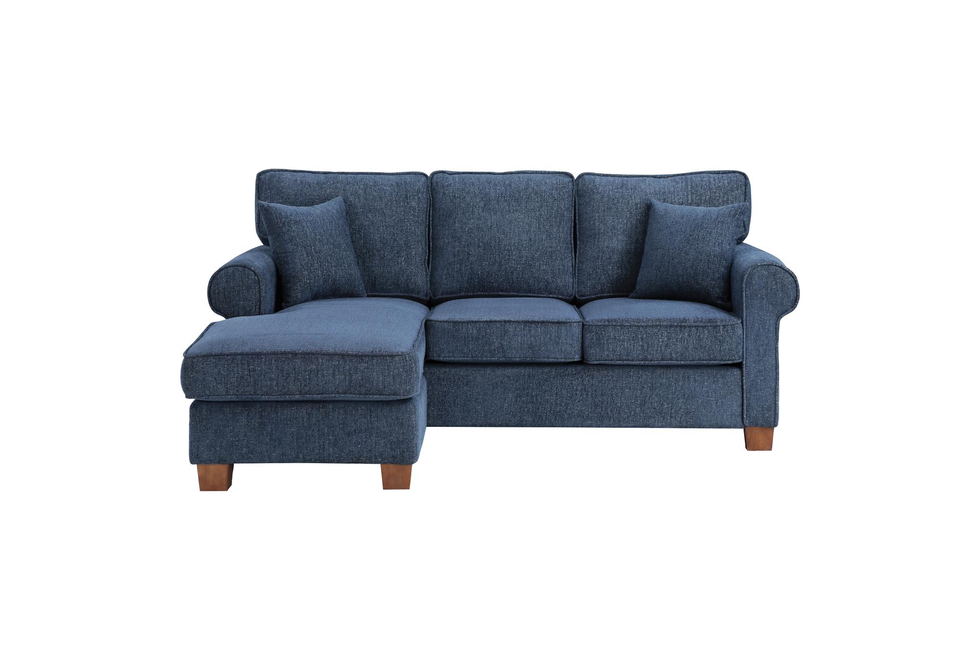 rylee navy blue fabric 76" sofa with reversible chaise | rolled arms | loose reversible back 8 rylee navy blue fabric 76" sofa with reversible chaise | rolled arms | loose reversible back
