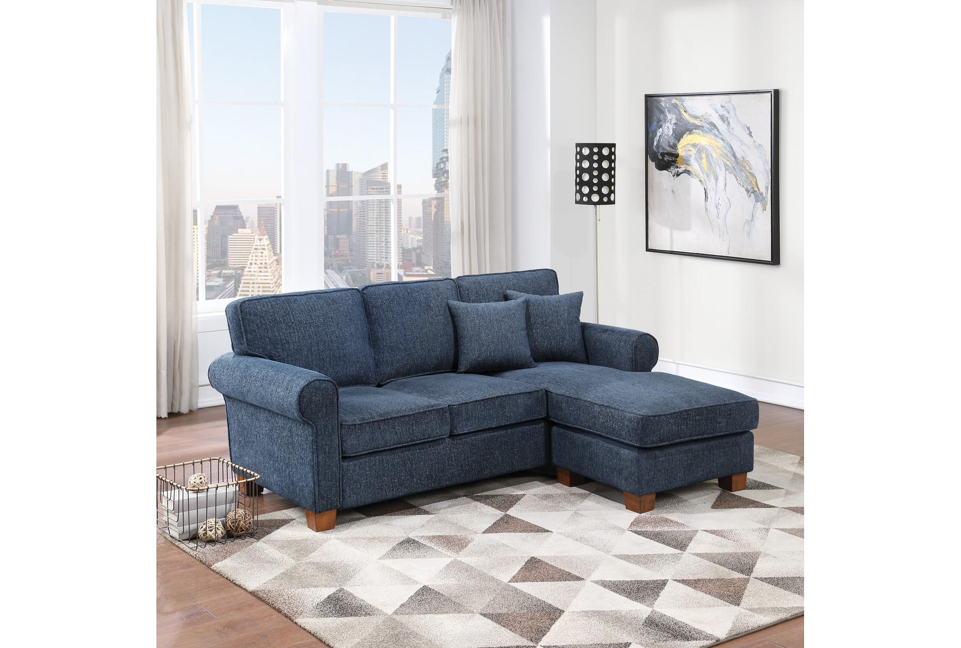 rylee navy blue fabric 76" sofa with reversible chaise | rolled arms | loose reversible back 10 rylee navy blue fabric 76" sofa with reversible chaise | rolled arms | loose reversible back