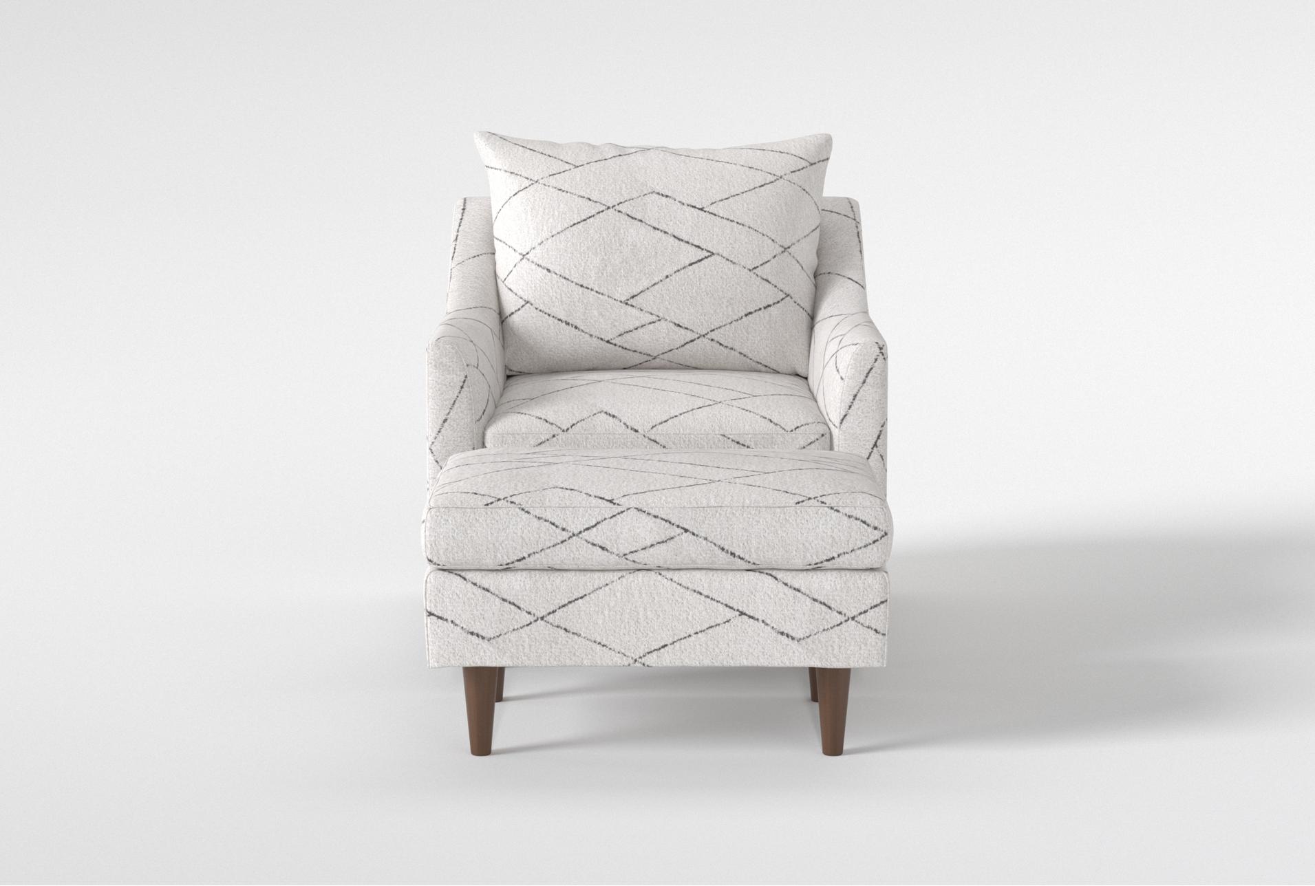 zoe white fabric accent arm chair/ottoman set with dark walnut finish | sets | made in the usa | armchair | geometric | club 1 zoe white fabric accent arm chair/ottoman set with dark walnut finish | sets | made in the usa | armchair | geometric | club