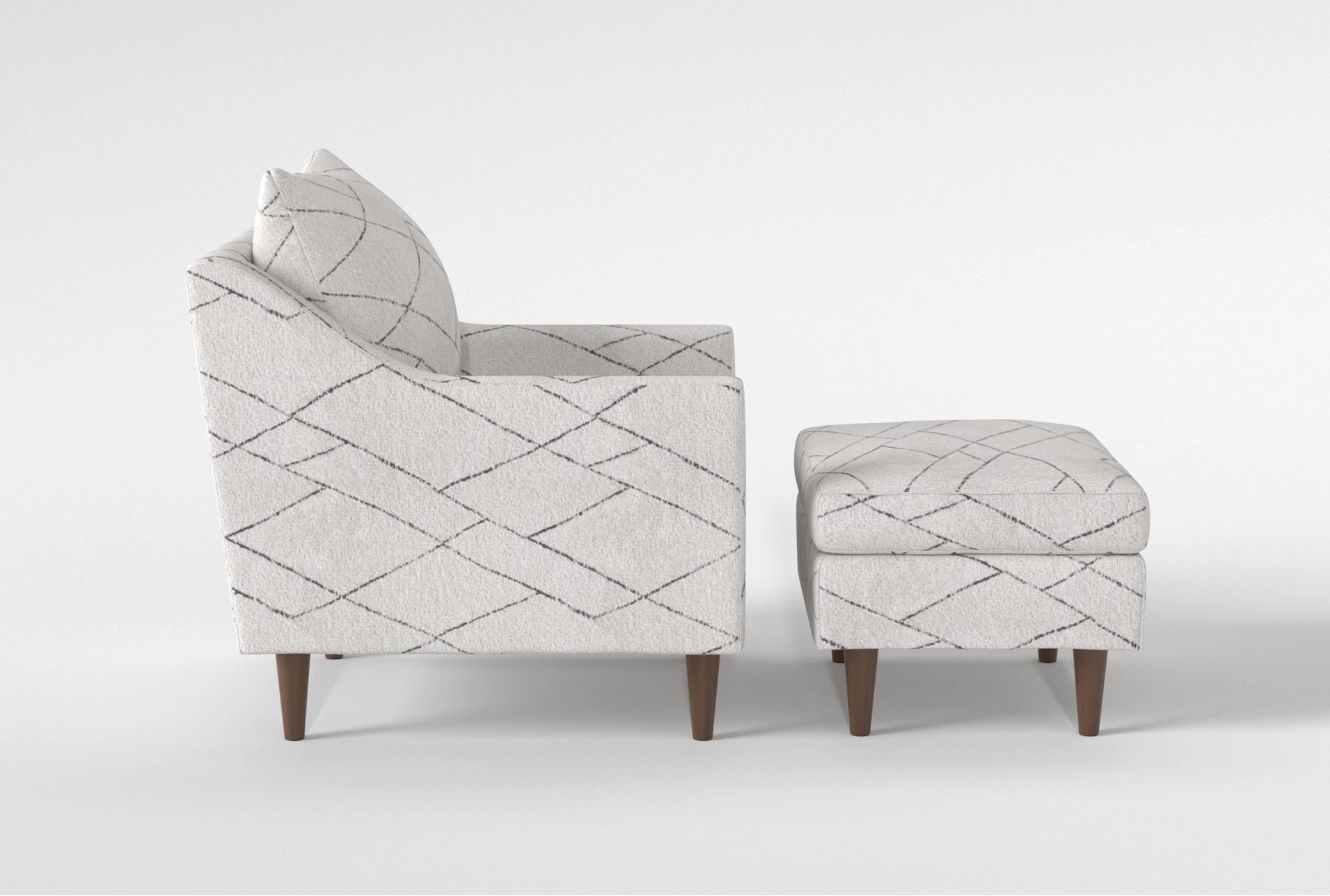 zoe white fabric accent arm chair/ottoman set with dark walnut finish | sets | made in the usa | armchair | geometric | club 10 zoe white fabric accent arm chair/ottoman set with dark walnut finish | sets | made in the usa | armchair | geometric | club