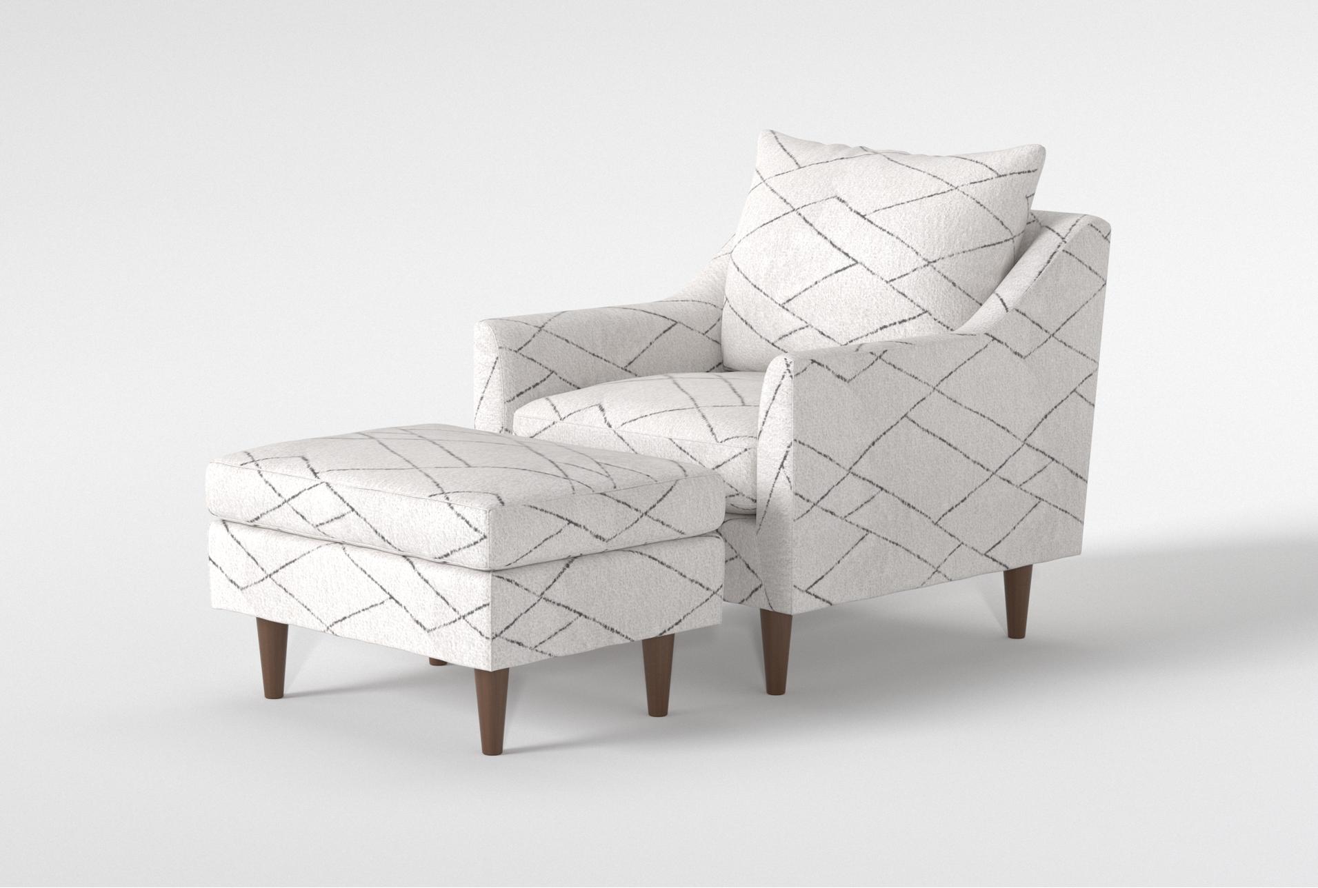 zoe white fabric accent arm chair/ottoman set with dark walnut finish | sets | made in the usa | armchair | geometric | club 11 zoe white fabric accent arm chair/ottoman set with dark walnut finish | sets | made in the usa | armchair | geometric | club