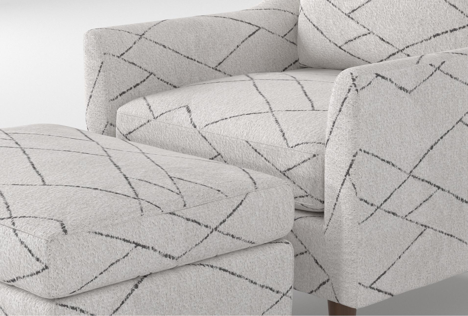 zoe white fabric accent arm chair/ottoman set with dark walnut finish | sets | made in the usa | armchair | geometric | club 12 zoe white fabric accent arm chair/ottoman set with dark walnut finish | sets | made in the usa | armchair | geometric | club