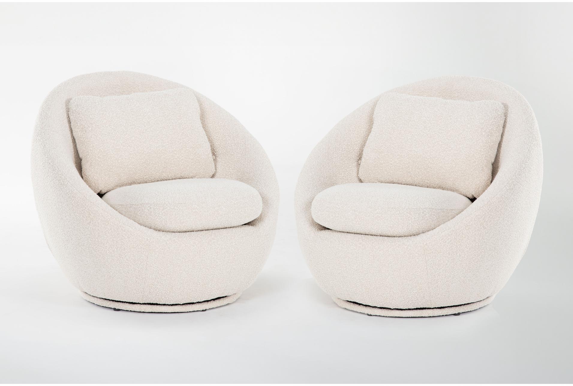 guiliana white boucle fabric swivel barrel egg chair set of 2 | papasan | lounge 1 guiliana white boucle fabric swivel barrel egg chair set of 2 | papasan | lounge