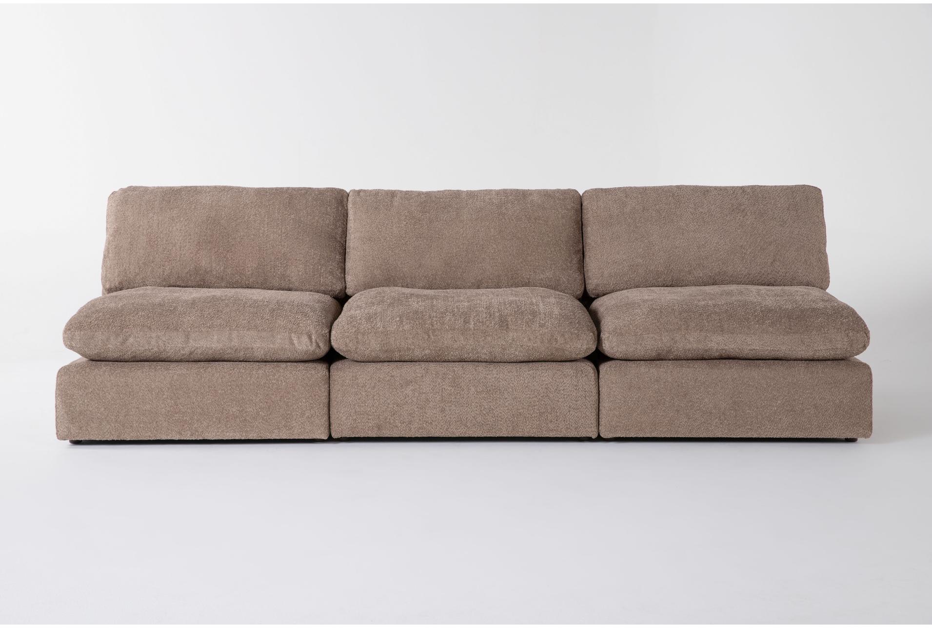aaliyah mink brown boucle fabric 120" modular 3 piece armless sofa | loose reversible back