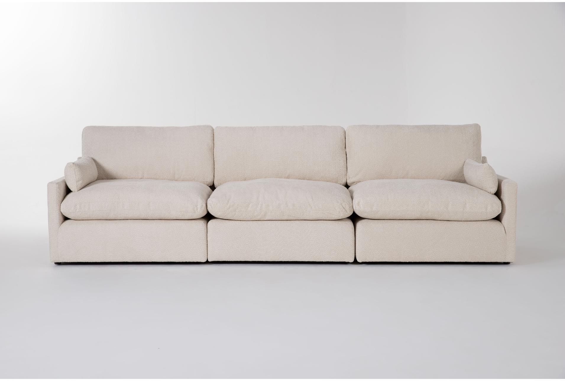 aaliyah cream beige boucle fabric modular 3 piece sofa | loose reversible back