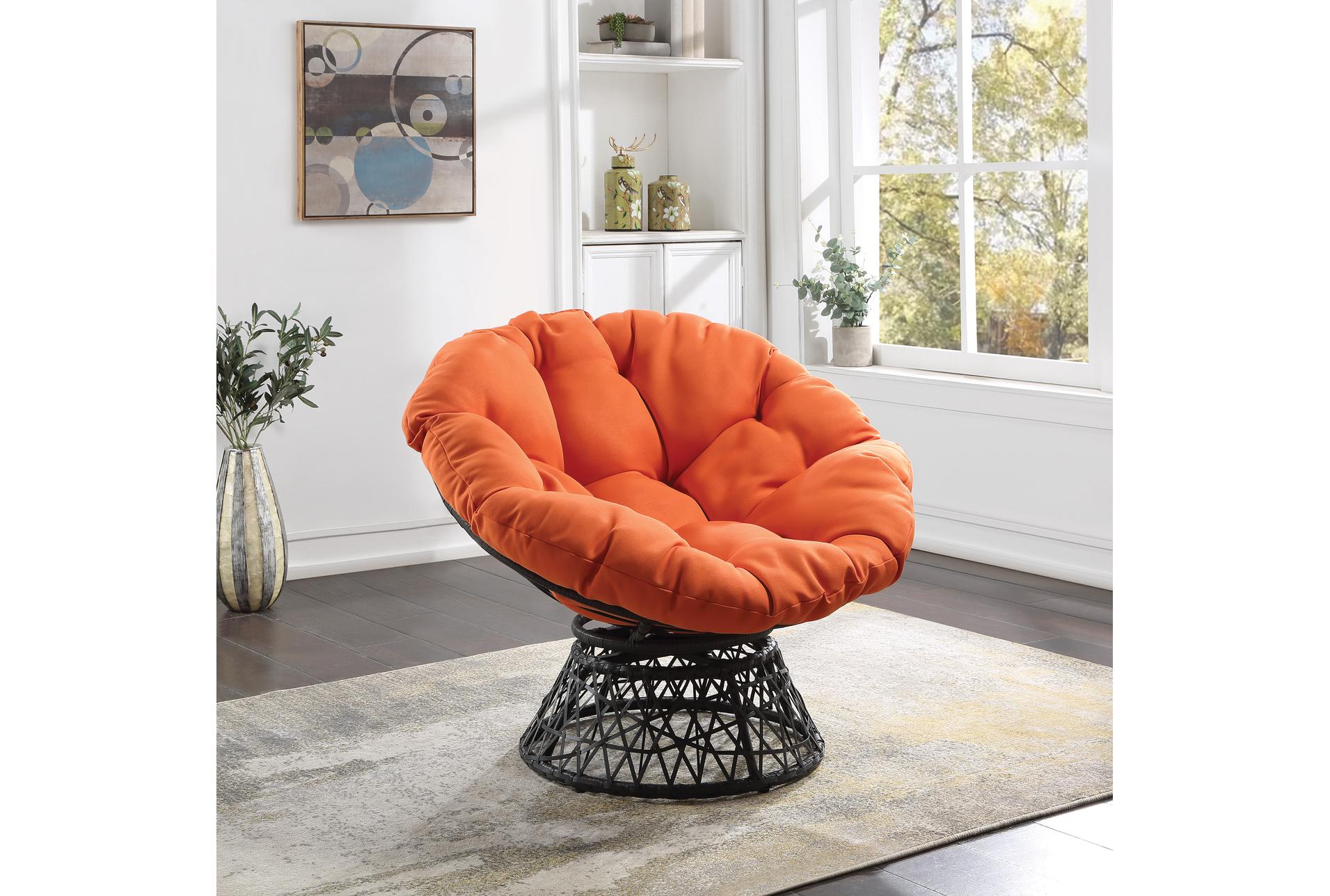 soleil orange fabric swivel papasan chair with dark grey wicker frame | high performance fabric | solid | armless 6 soleil orange fabric swivel papasan chair with dark grey wicker frame | high performance fabric | solid | armless