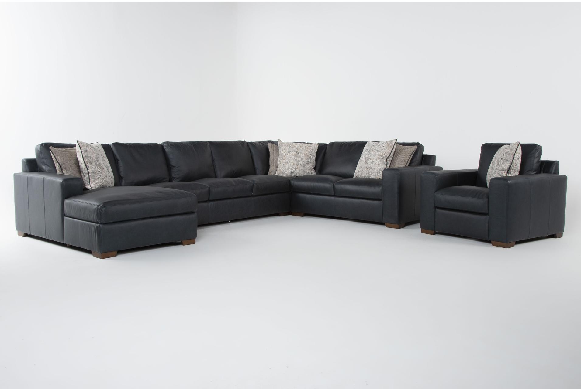 big sur blue leather 169" 4 piece u-shaped modular sectional with armless sofa left arm facing chaise & chair 1 big sur blue leather 169" 4 piece u-shaped modular sectional with armless sofa left arm facing chaise & chair