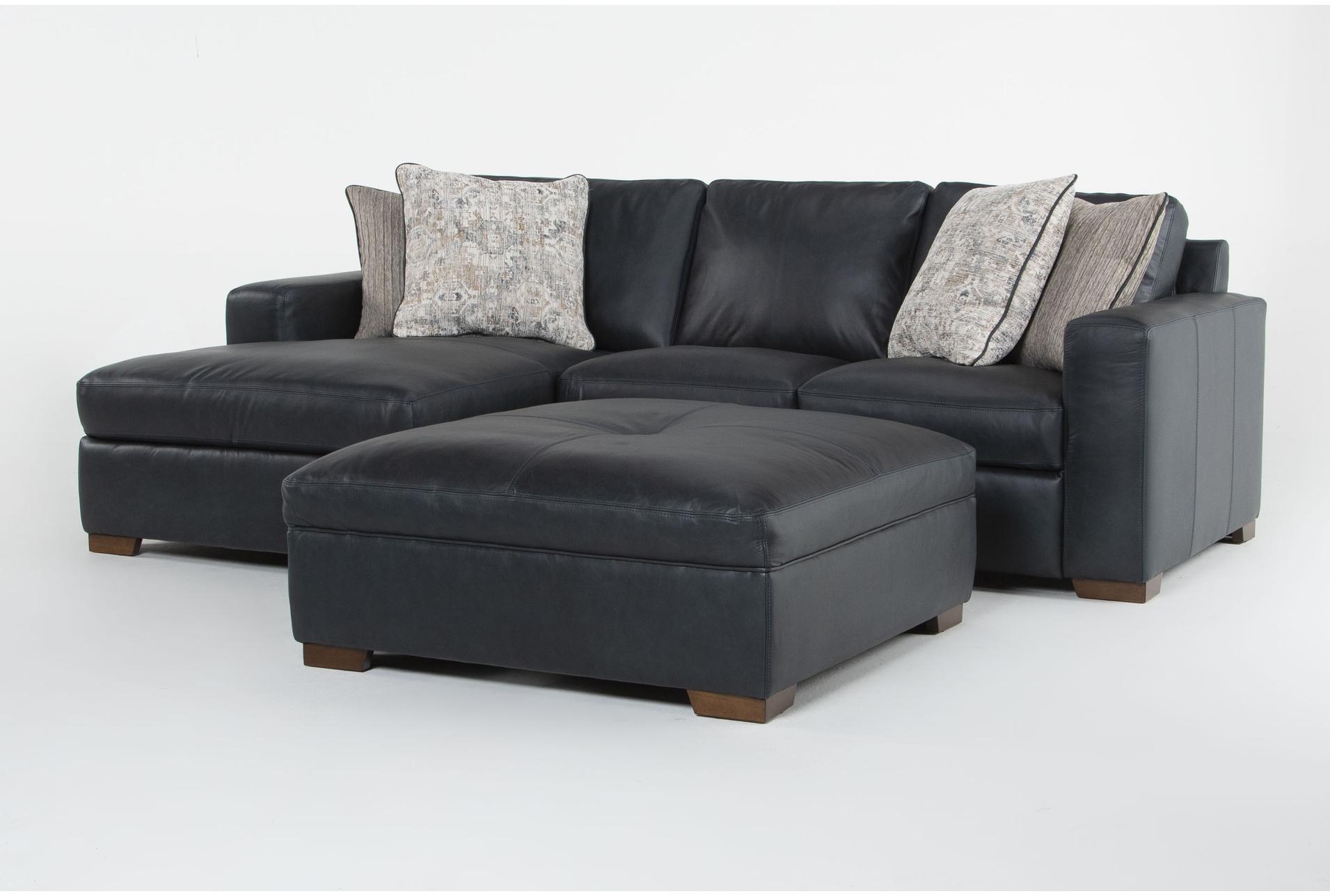 big sur blue leather 108" 2 piece modular sectional with left arm facing chaise & cocktail ottoman 1 big sur blue leather 108" 2 piece modular sectional with left arm facing chaise & cocktail ottoman